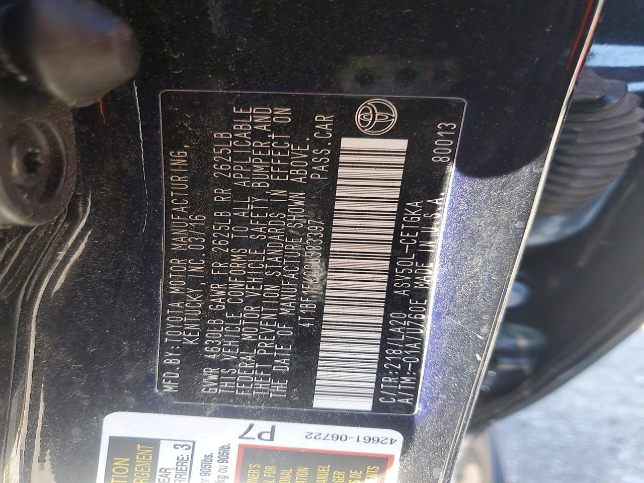 2016 Toyota Camry Xle Black vin: 4T1BF1FK0GU583397