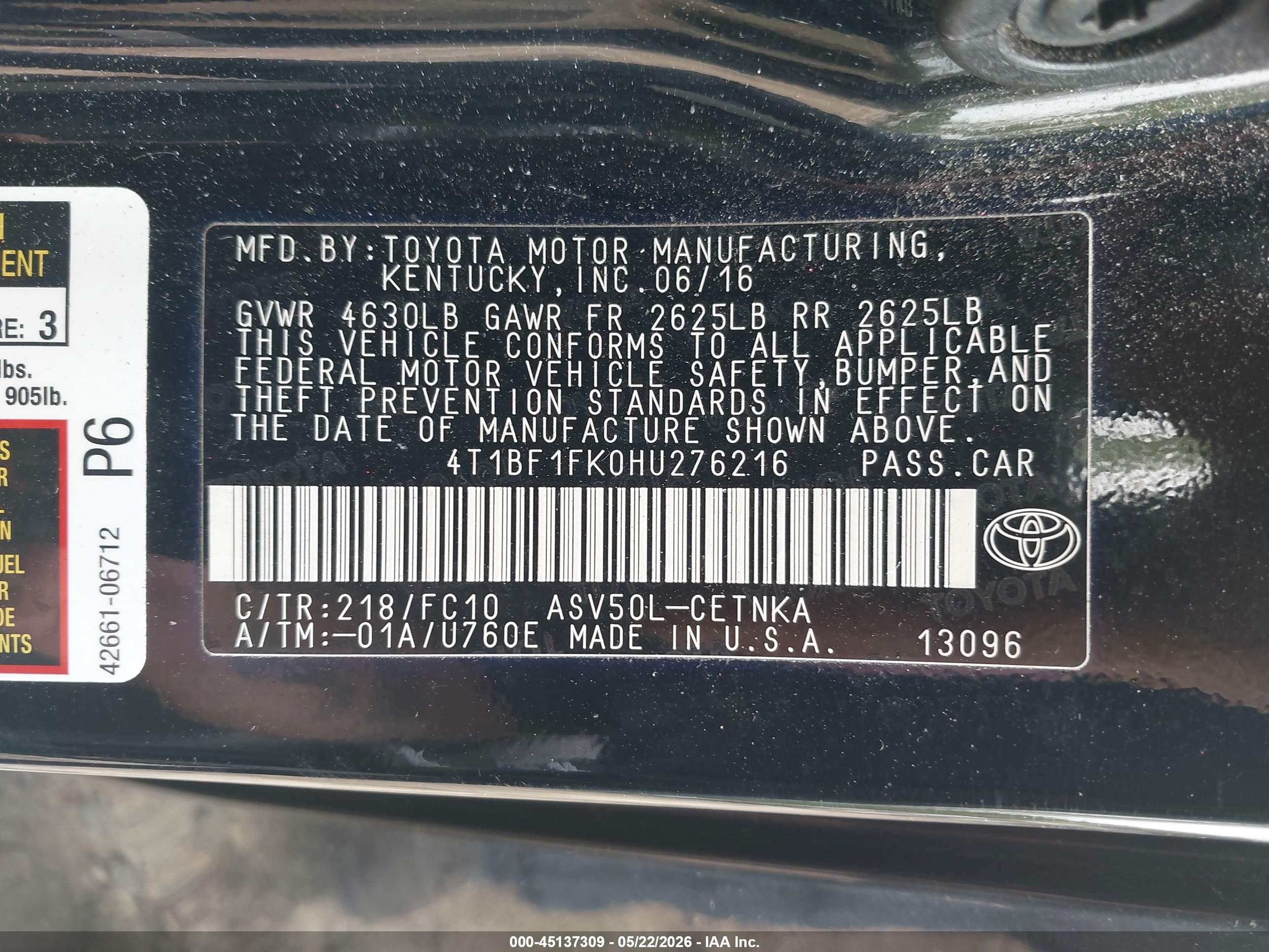 2017 Toyota Camry Le Black vin: 4T1BF1FK0HU276216