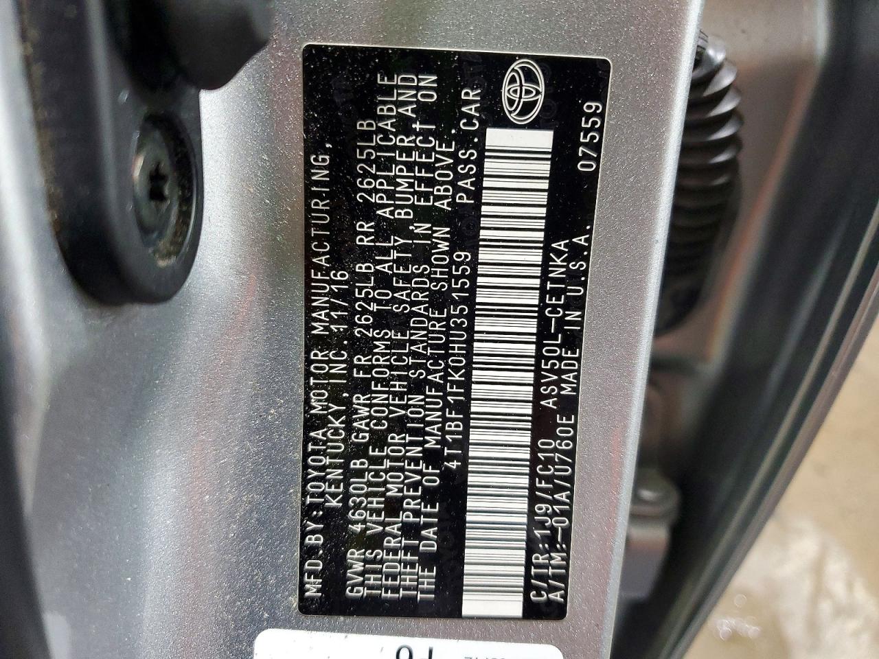 2017 Toyota Camry Le Silver vin: 4T1BF1FK0HU351559