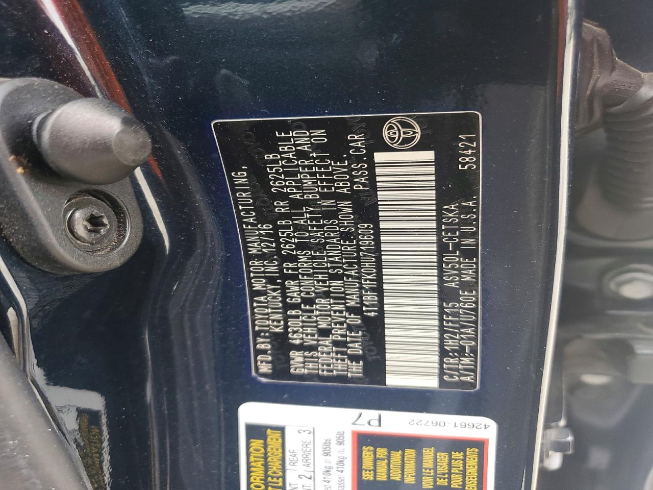 2017 Toyota Camry Угольный vin: 4T1BF1FK0HU719609