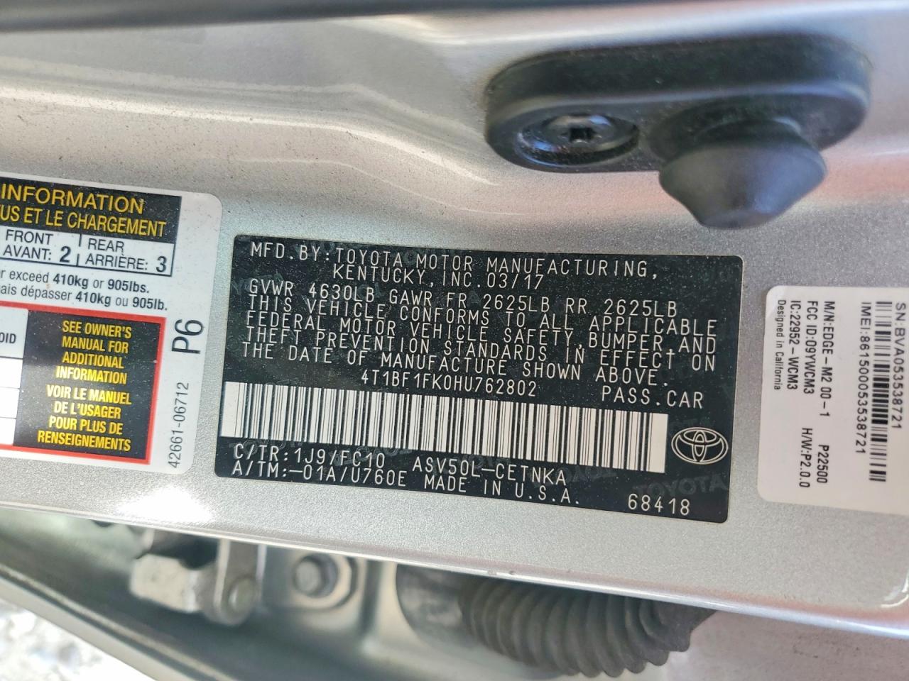 2017 Toyota Camry Le Silver vin: 4T1BF1FK0HU762802