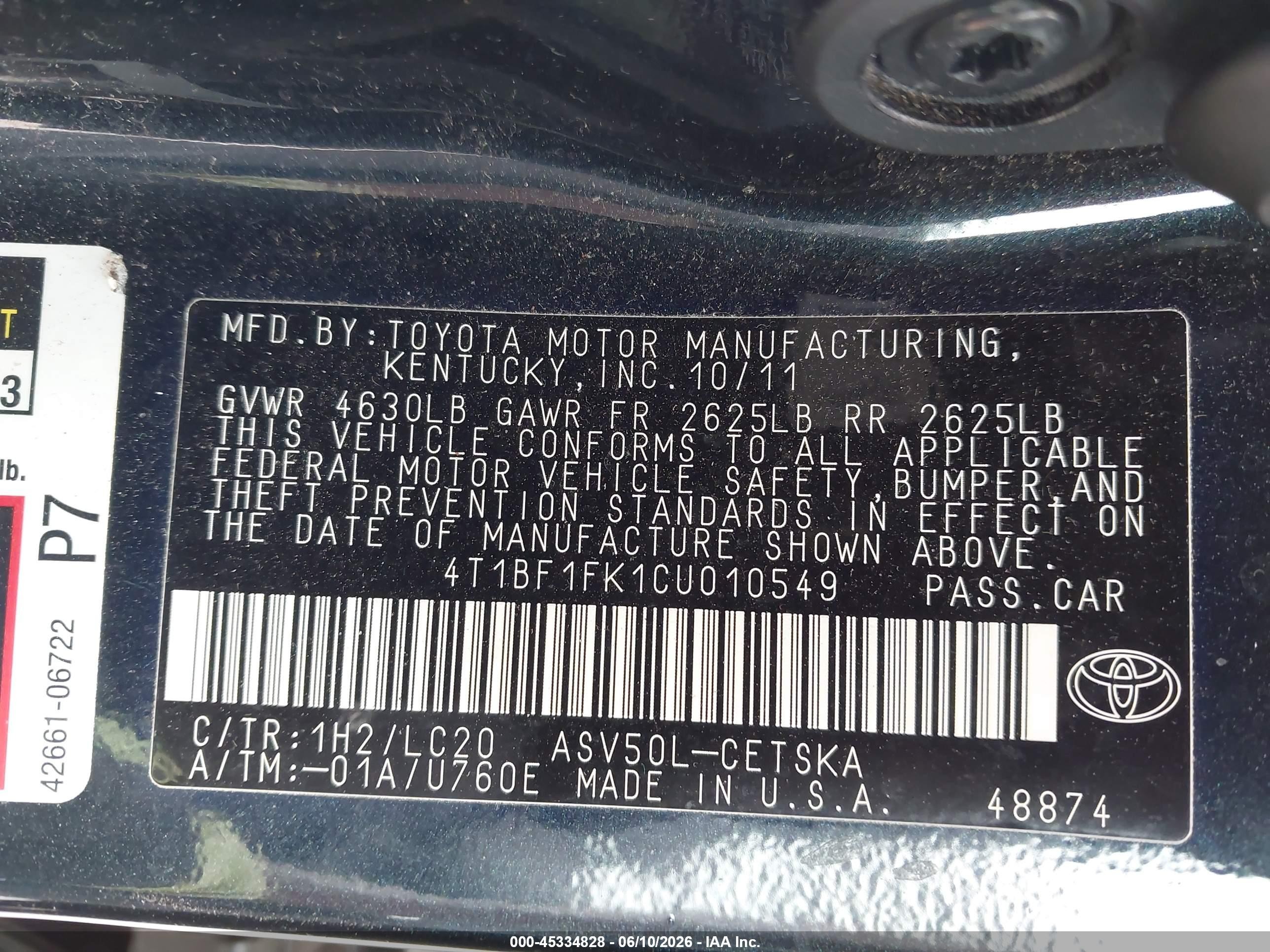 2012 Toyota Camry Se Black vin: 4T1BF1FK1CU010549