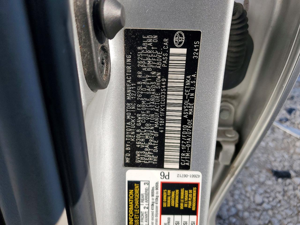 2012 Toyota Camry Le Серебряный vin: 4T1BF1FK1CU035449