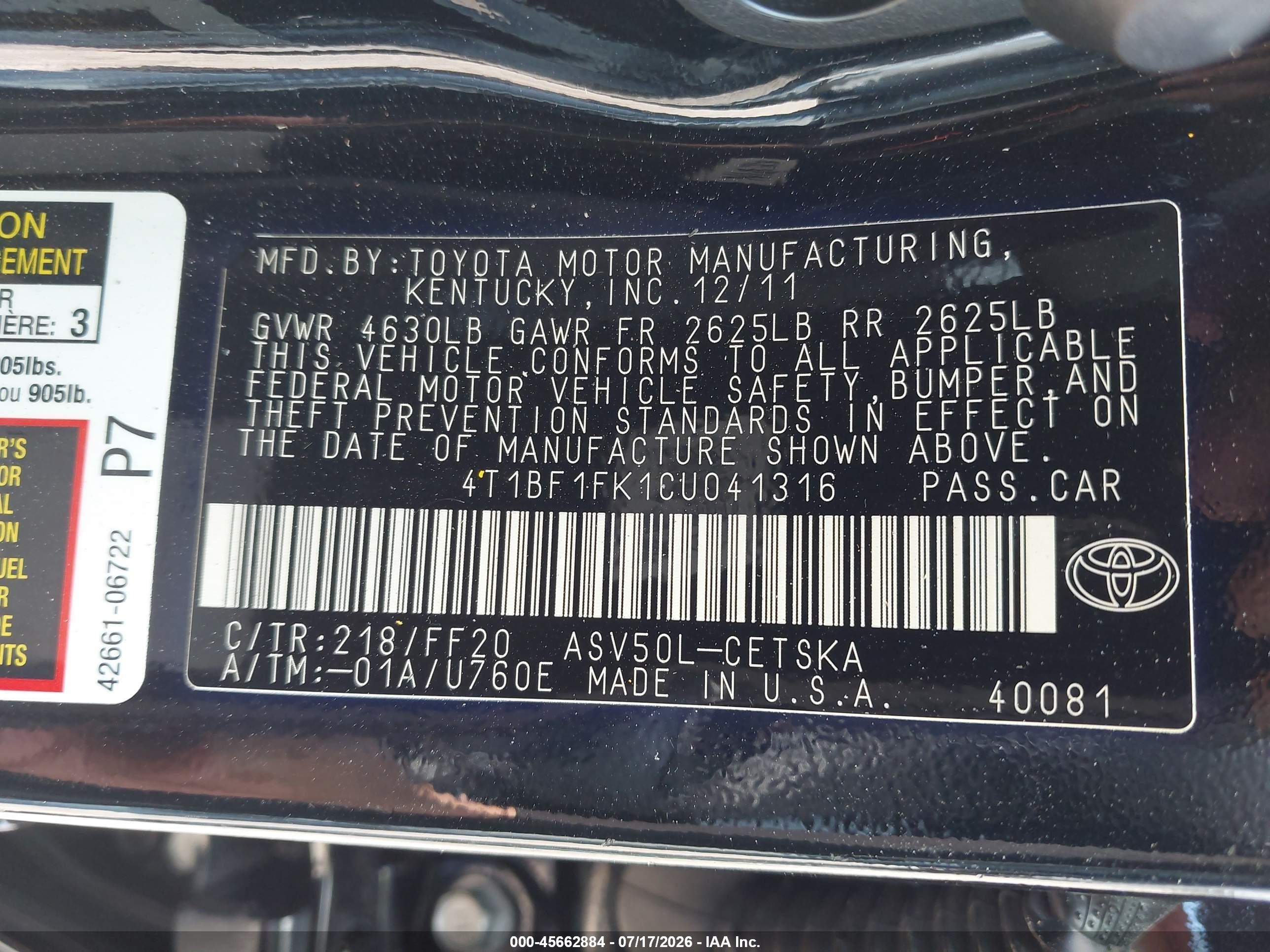 2012 Toyota Camry Se Black vin: 4T1BF1FK1CU041316