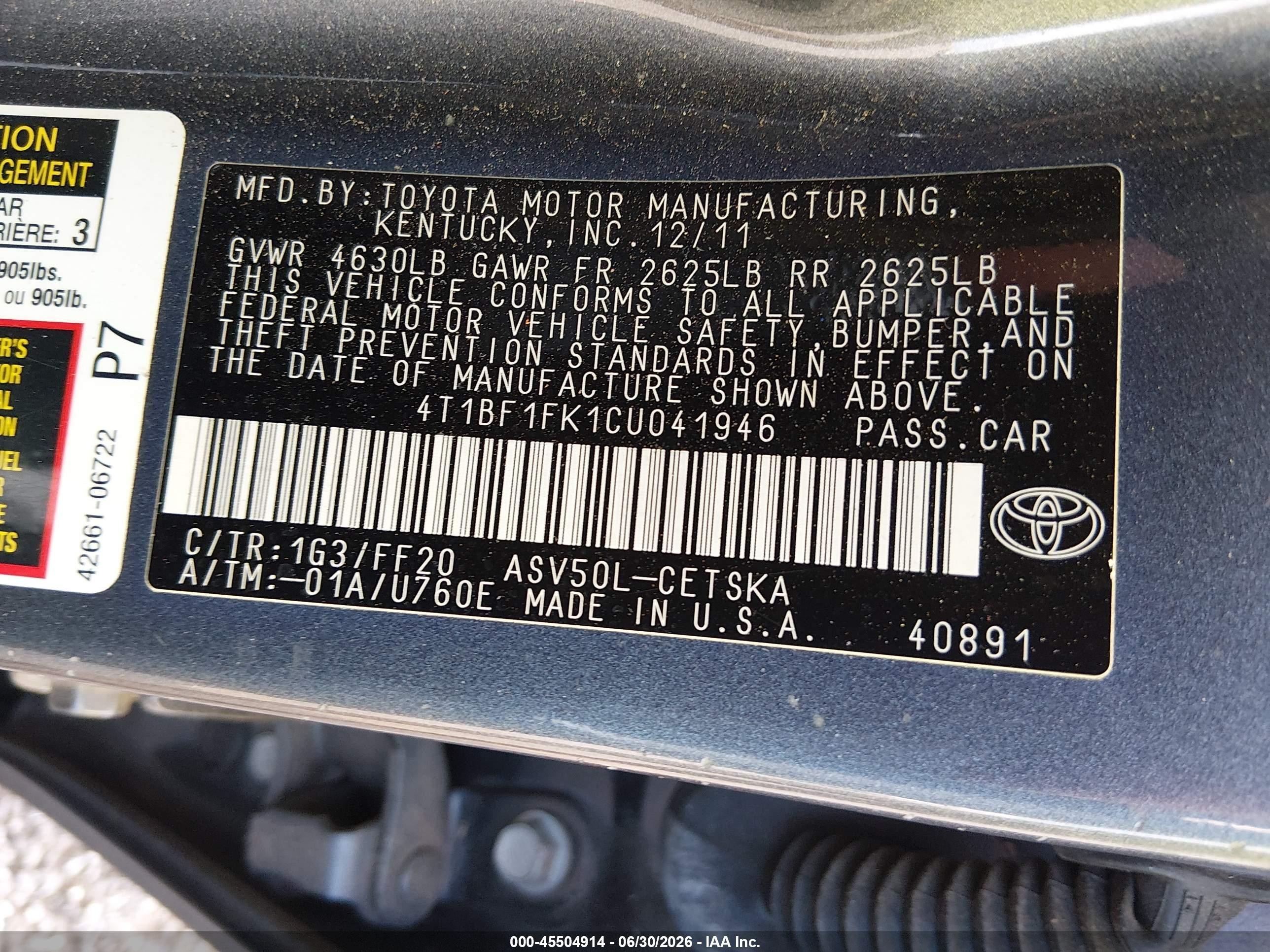 2012 Toyota Camry Se Gray vin: 4T1BF1FK1CU041946