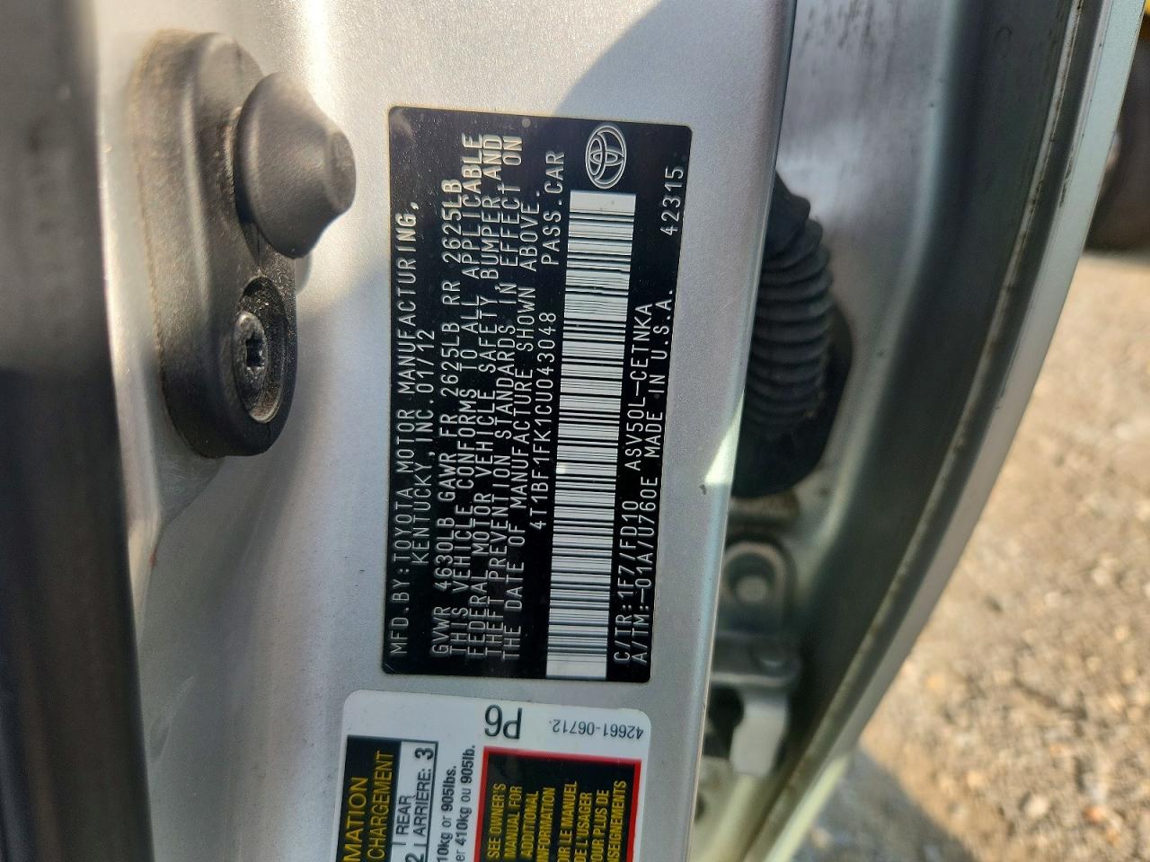 2012 Toyota Camry Le Серебряный vin: 4T1BF1FK1CU043048