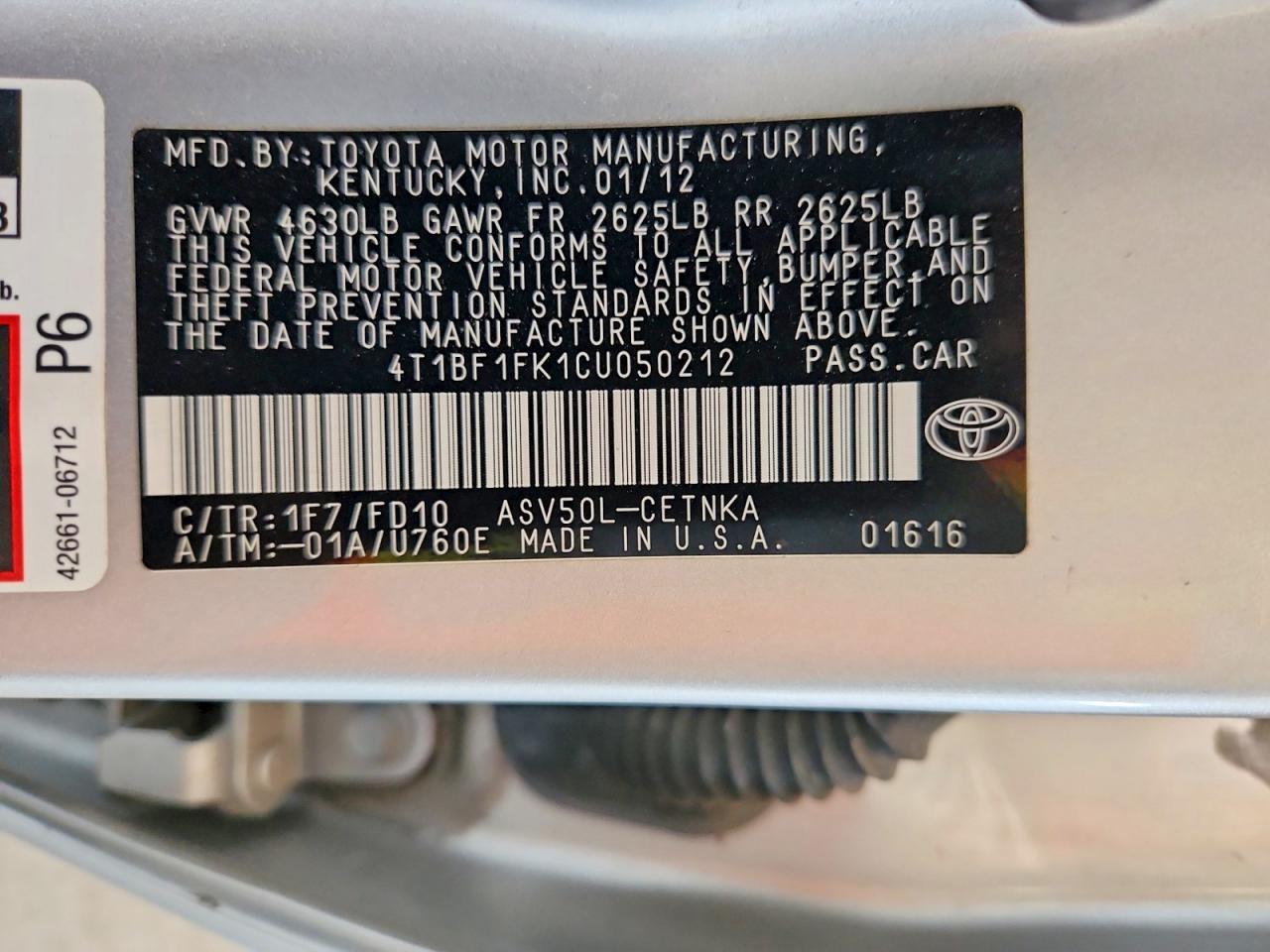 2012 Toyota Camry Le Silver vin: 4T1BF1FK1CU050212