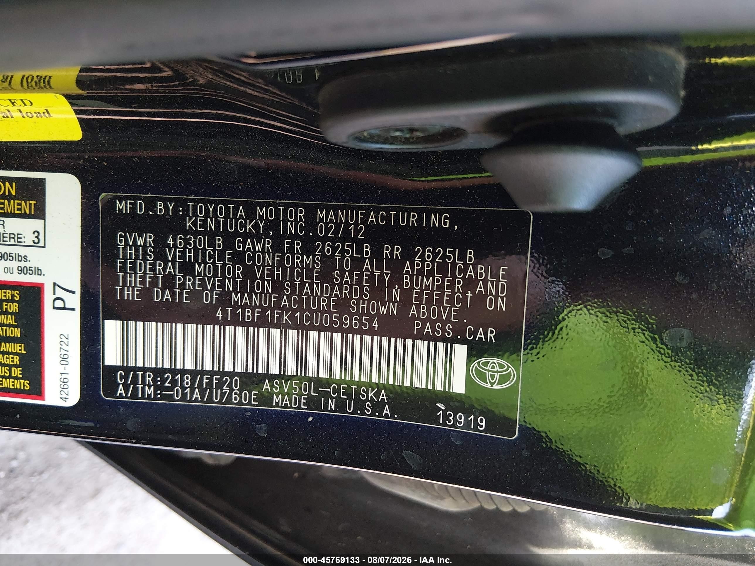 2012 Toyota Camry Se Black vin: 4T1BF1FK1CU059654