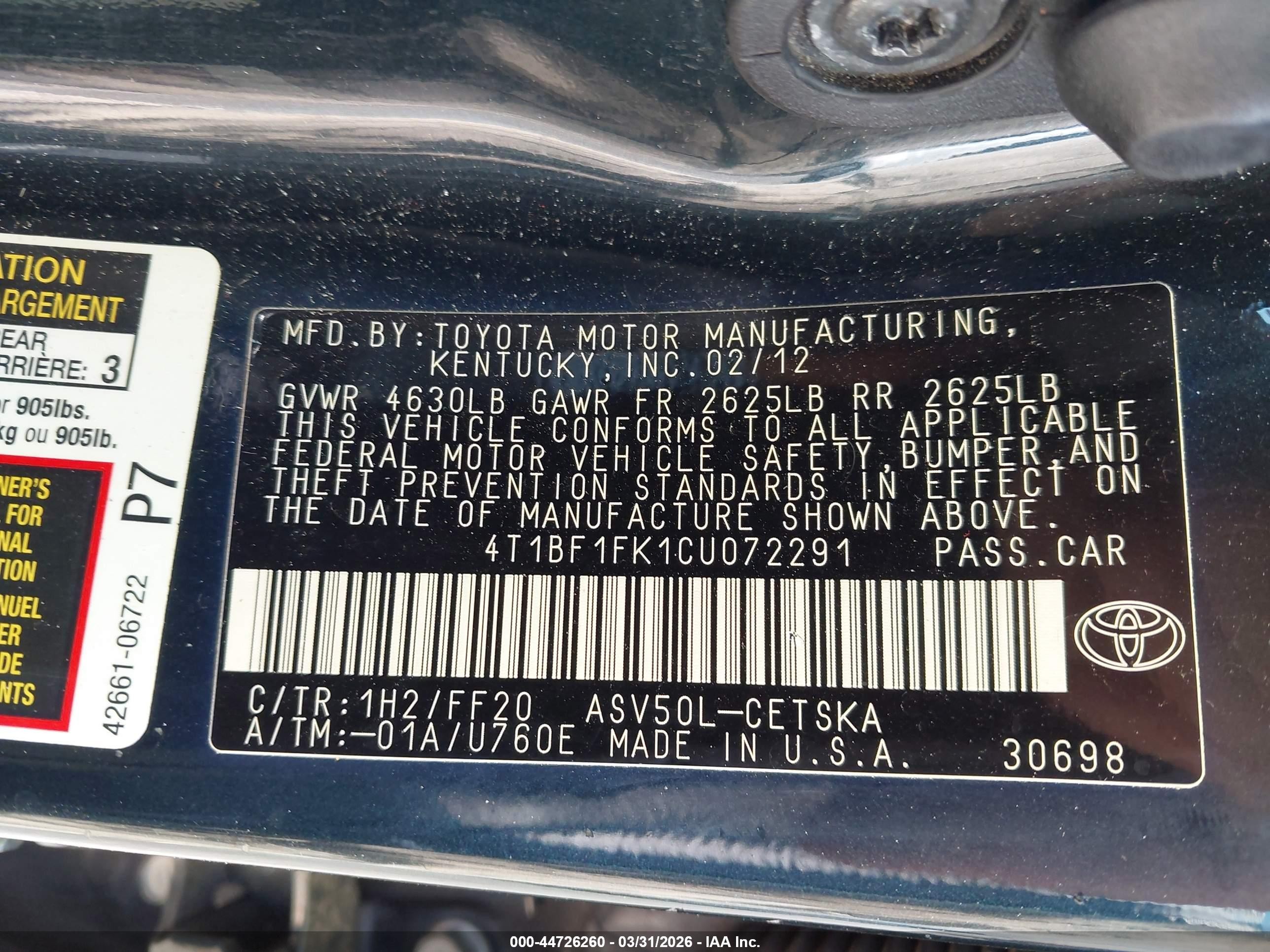 2012 Toyota Camry Se Black vin: 4T1BF1FK1CU072291