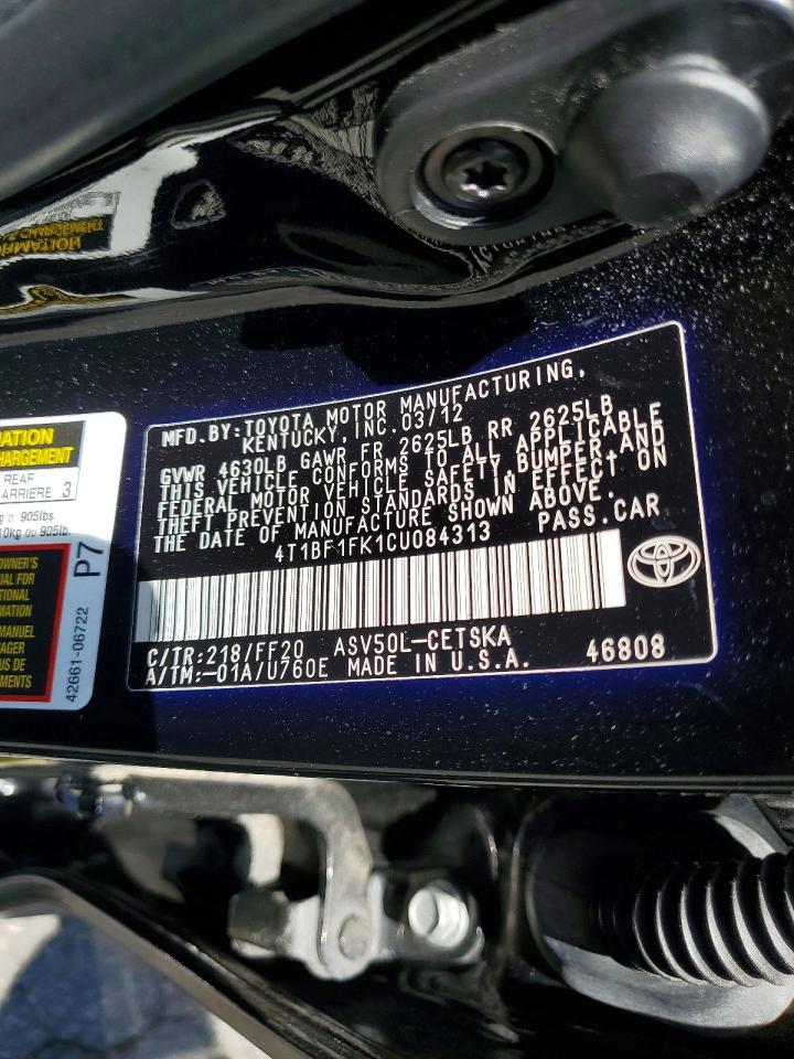 2012 Toyota Camry Se Black vin: 4T1BF1FK1CU084313