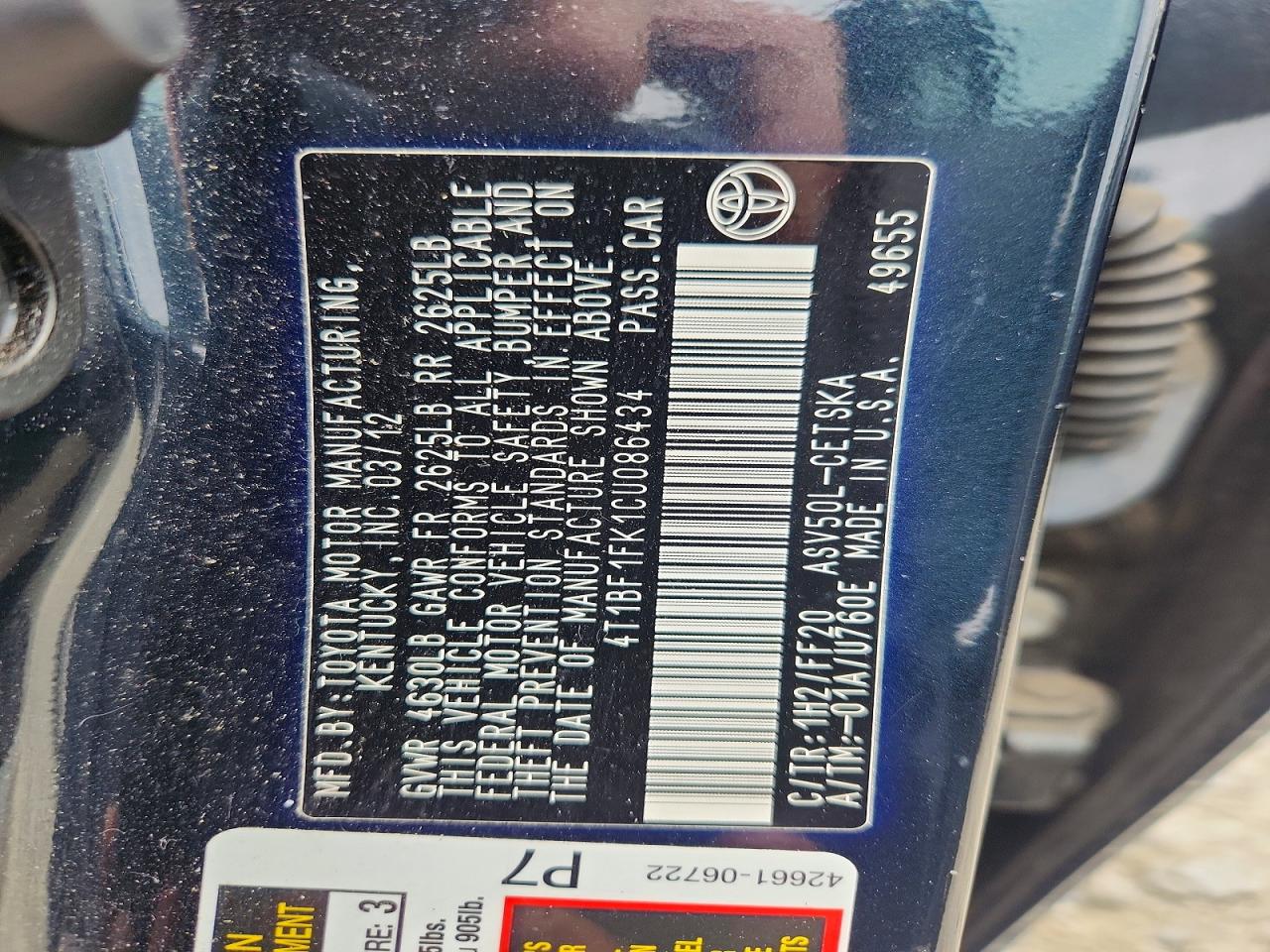 2012 Toyota Camry Se Black vin: 4T1BF1FK1CU086434