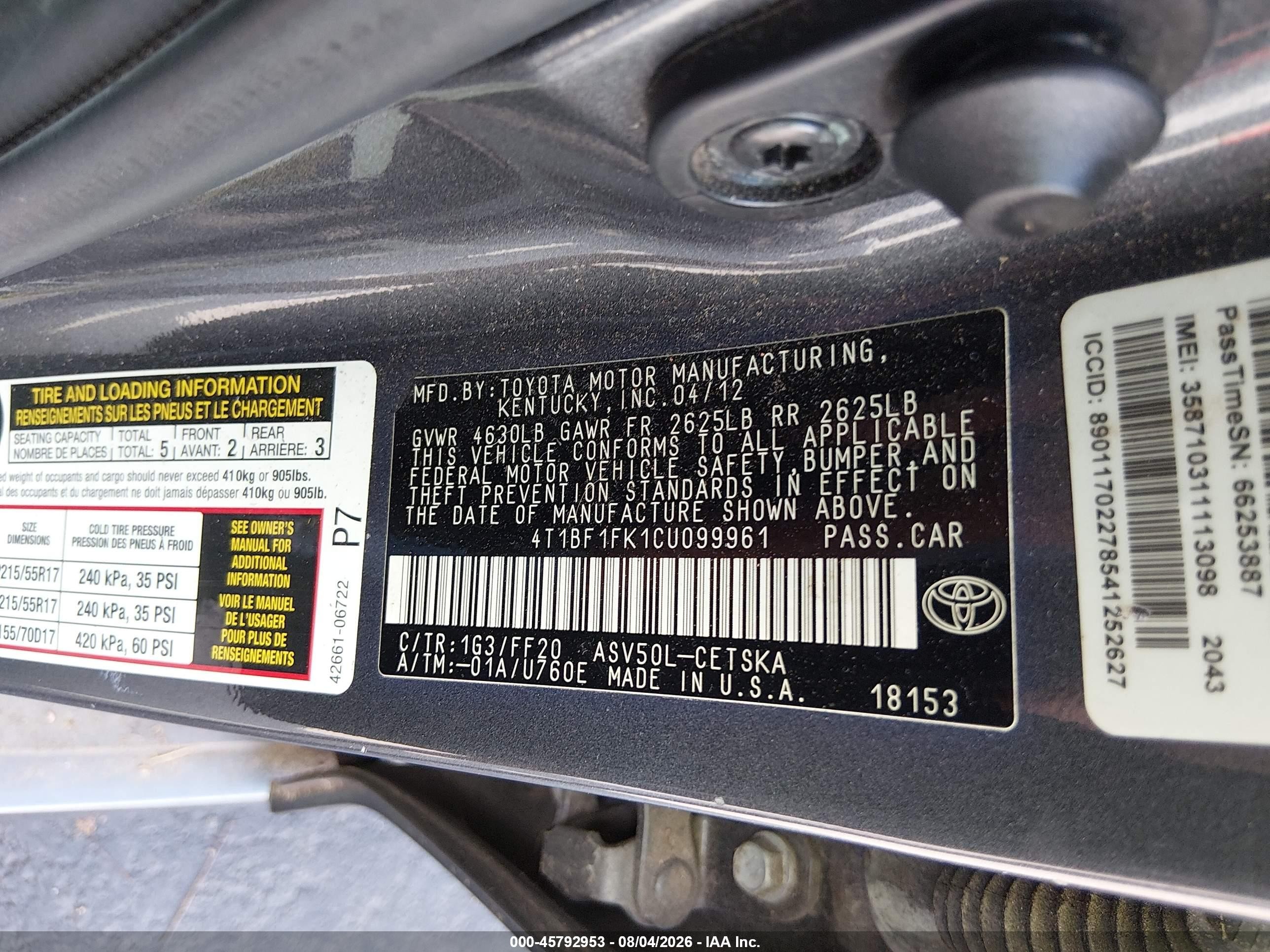 2012 Toyota Camry Se Gray vin: 4T1BF1FK1CU099961