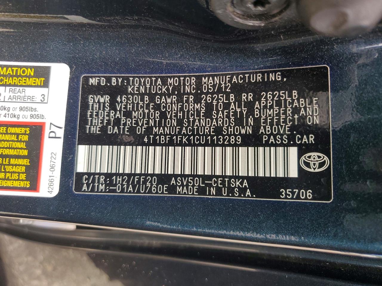 2012 Toyota Camry Se Black vin: 4T1BF1FK1CU113289