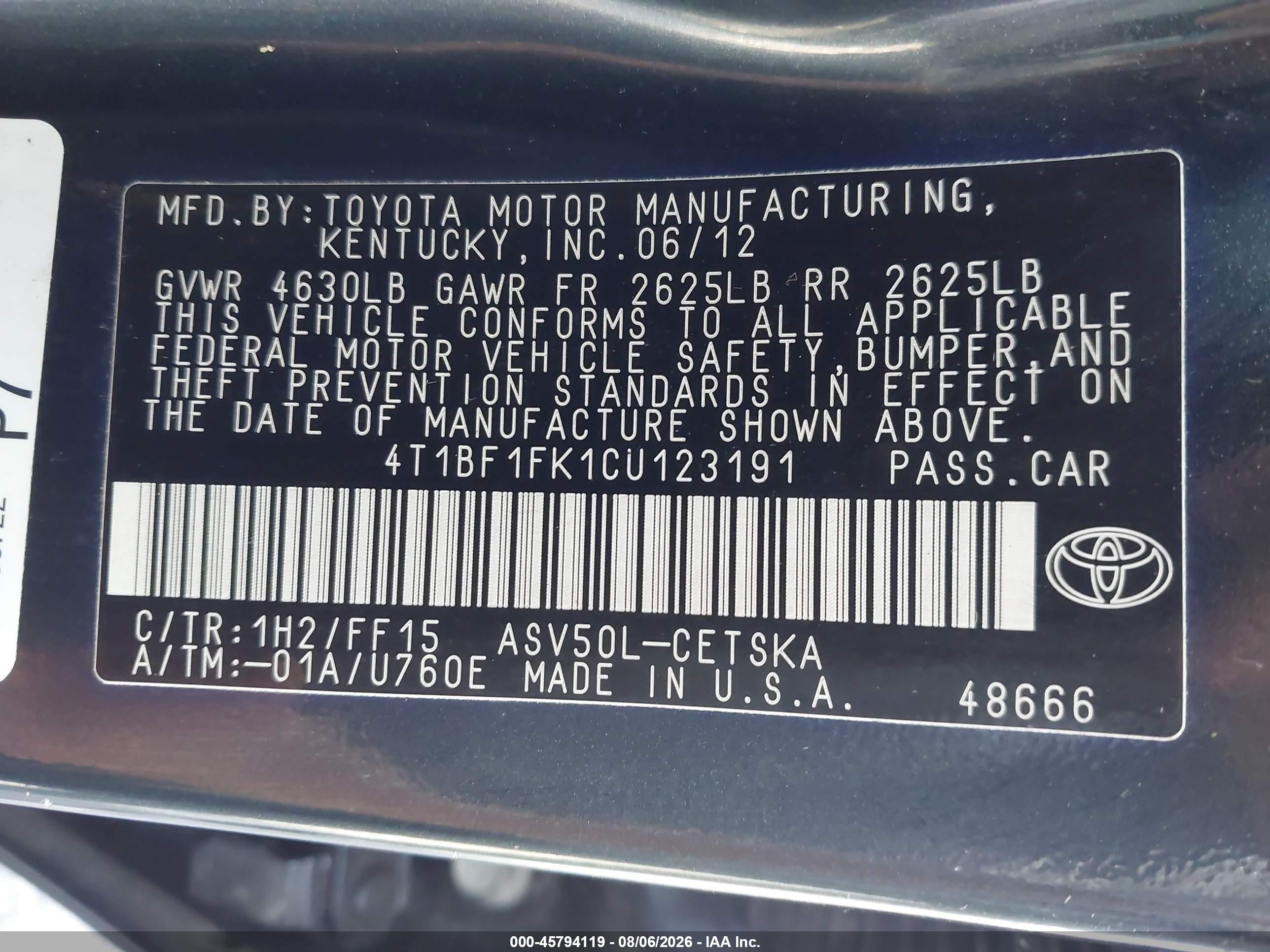 2012 Toyota Camry Se Dark Blue vin: 4T1BF1FK1CU123191