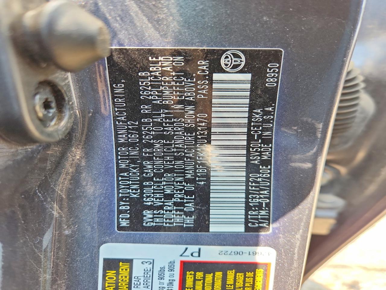 2012 Toyota Camry Se Gray vin: 4T1BF1FK1CU131470