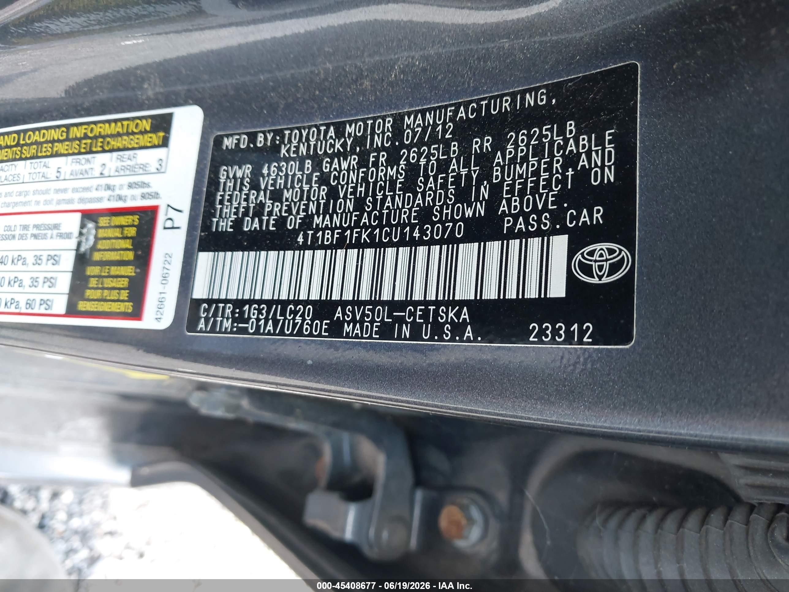 2012 Toyota Camry Se Gray vin: 4T1BF1FK1CU143070