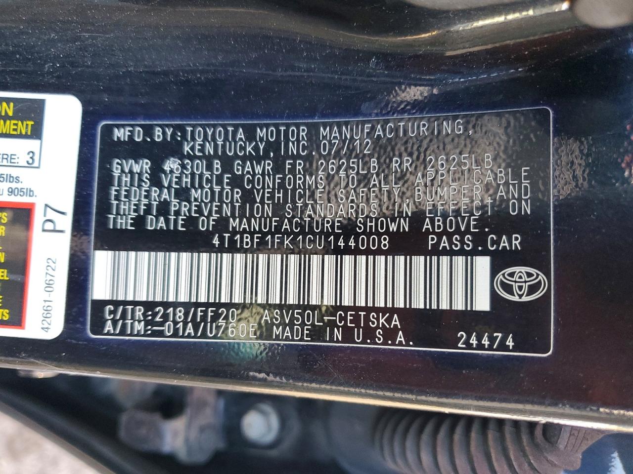 2012 Toyota Camry Se Black vin: 4T1BF1FK1CU144008