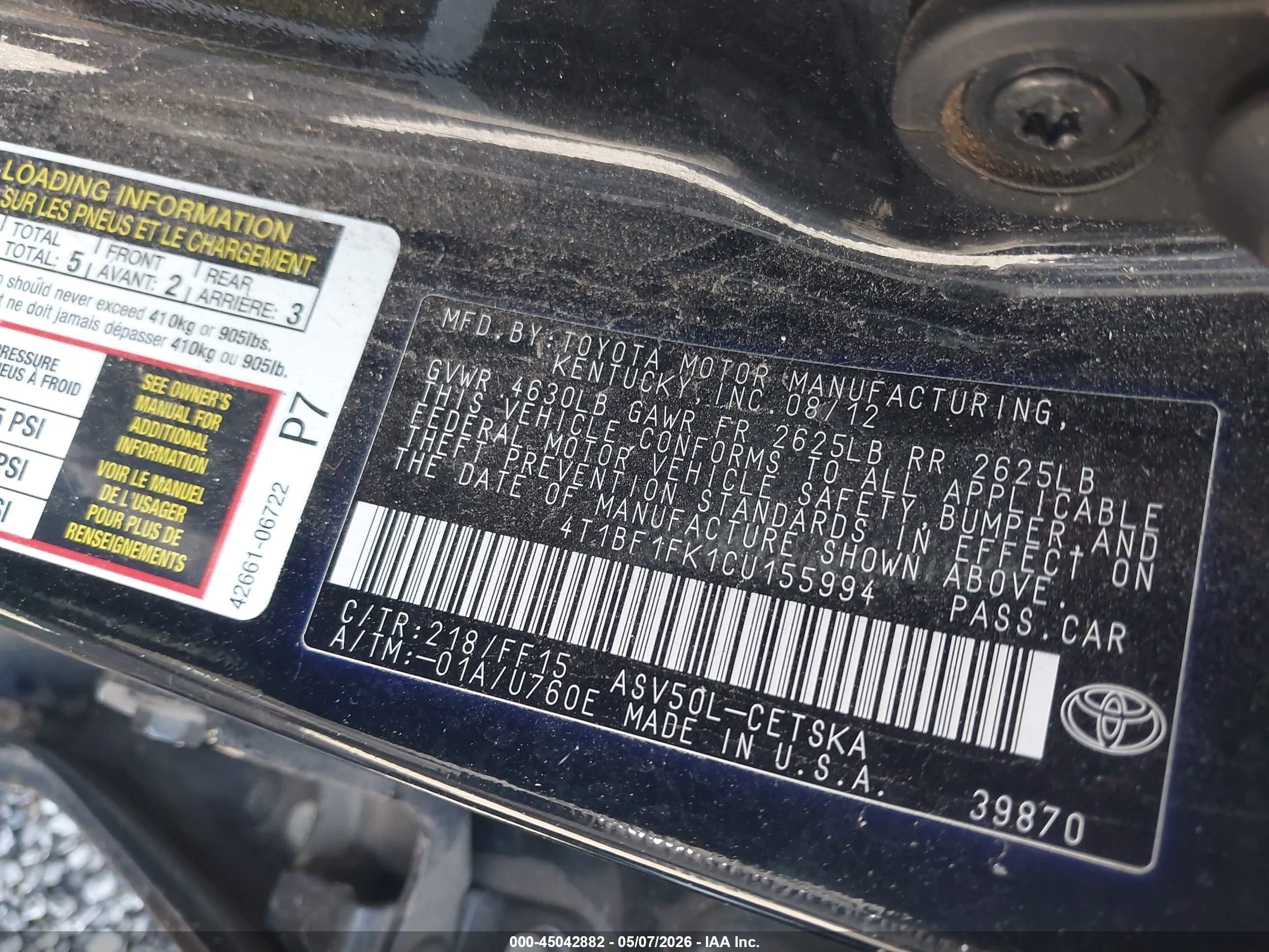 2012 Toyota Camry Se Black vin: 4T1BF1FK1CU155994