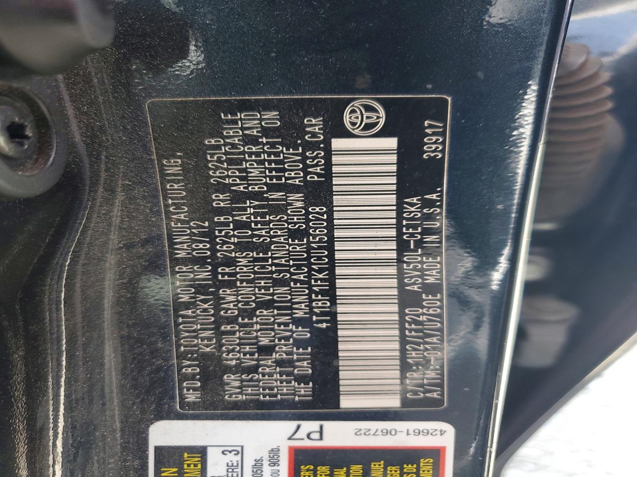 2012 Toyota Camry Se Black vin: 4T1BF1FK1CU156028