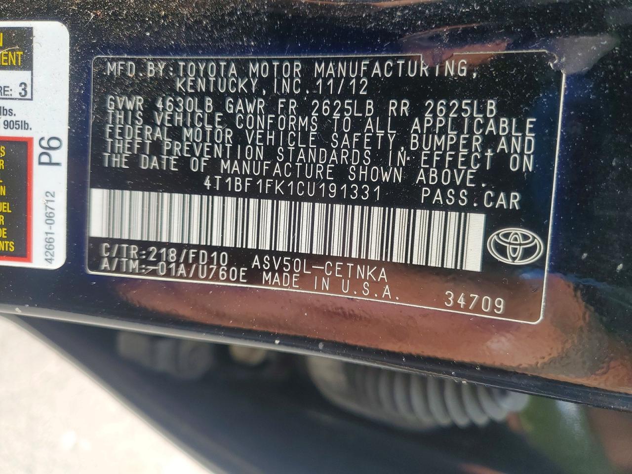 2012 Toyota Camry Le Black vin: 4T1BF1FK1CU191331
