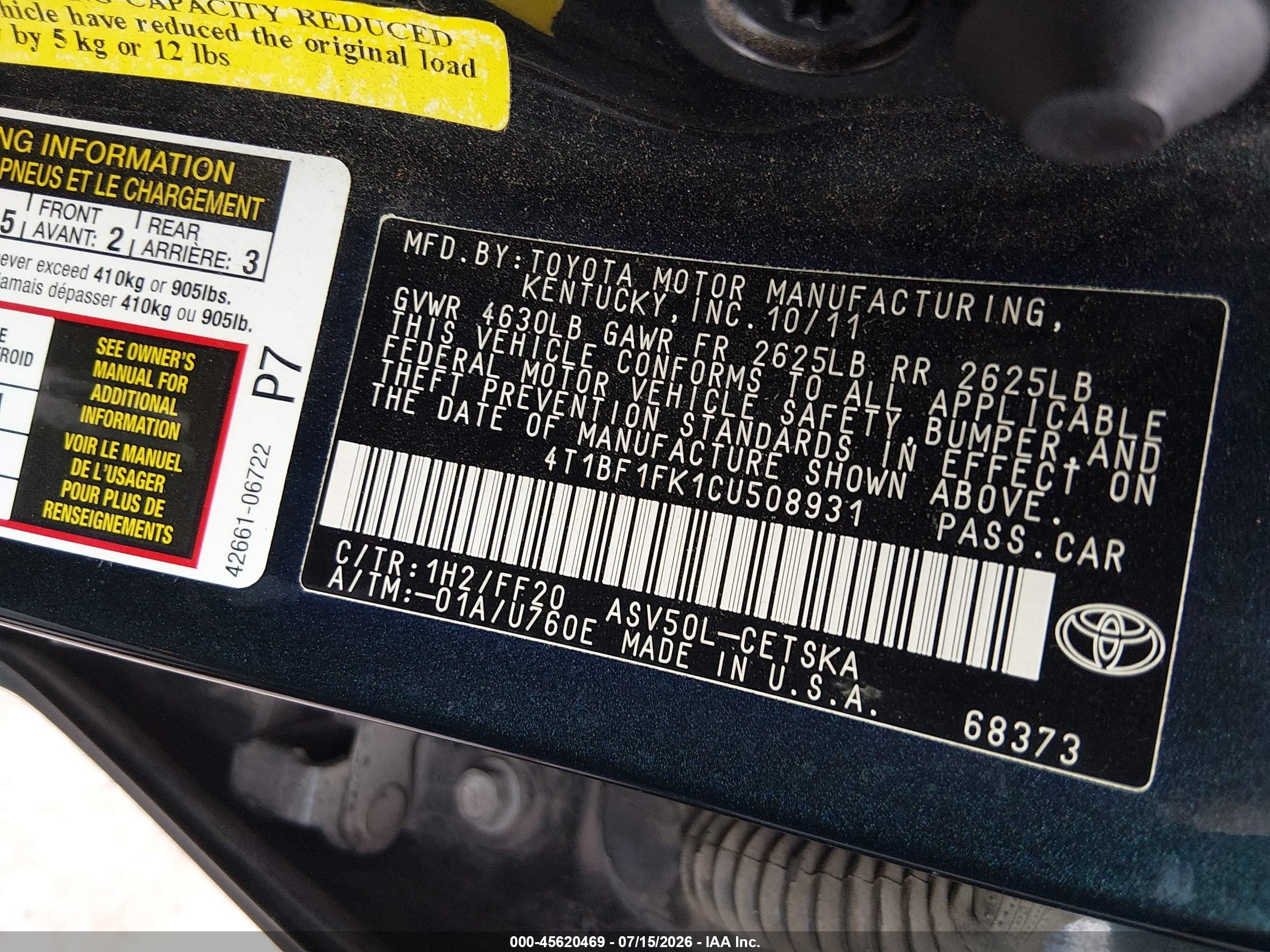 2012 Toyota Camry Se Blue vin: 4T1BF1FK1CU508931