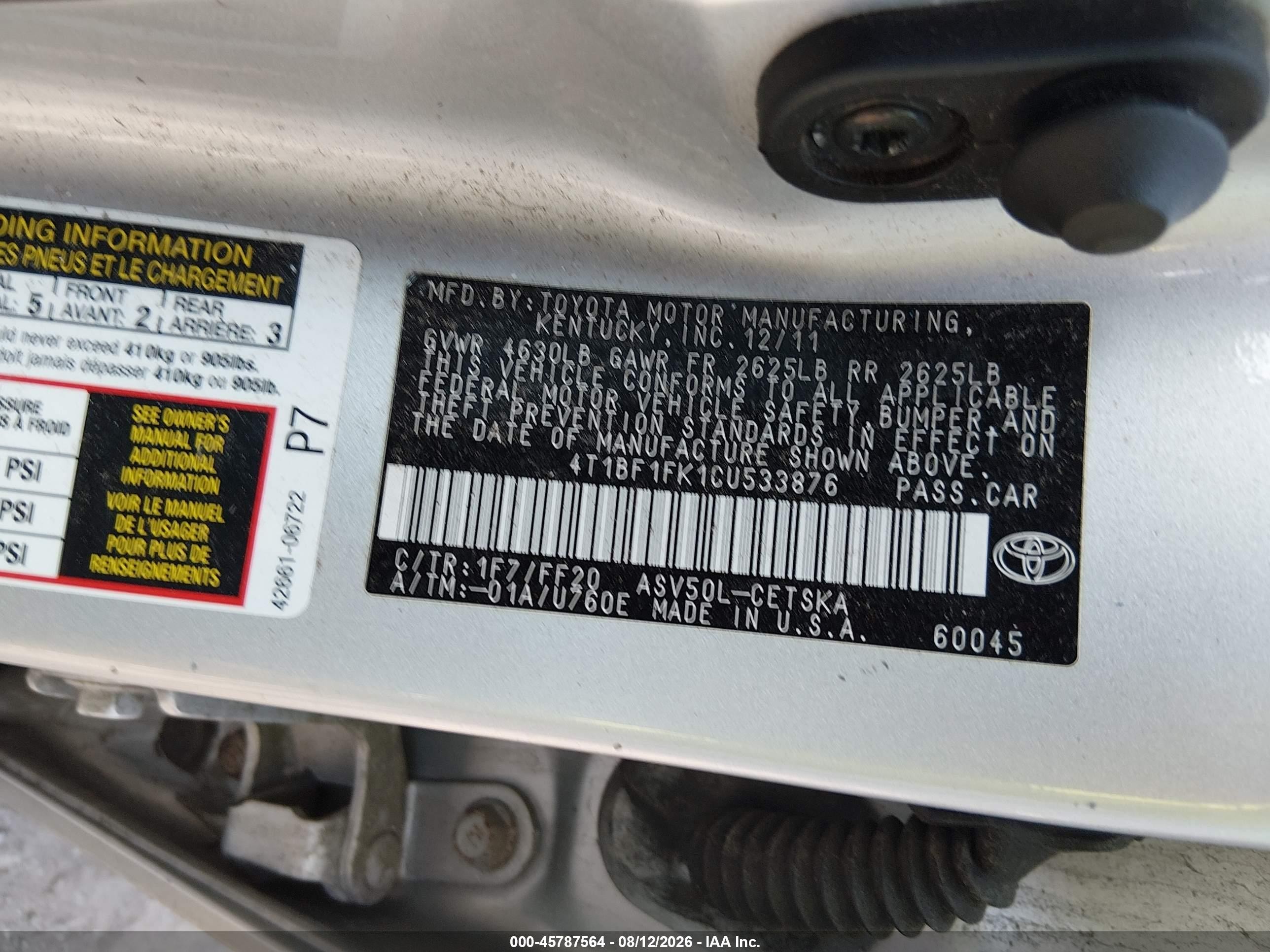 2012 Toyota Camry Se Silver vin: 4T1BF1FK1CU533876