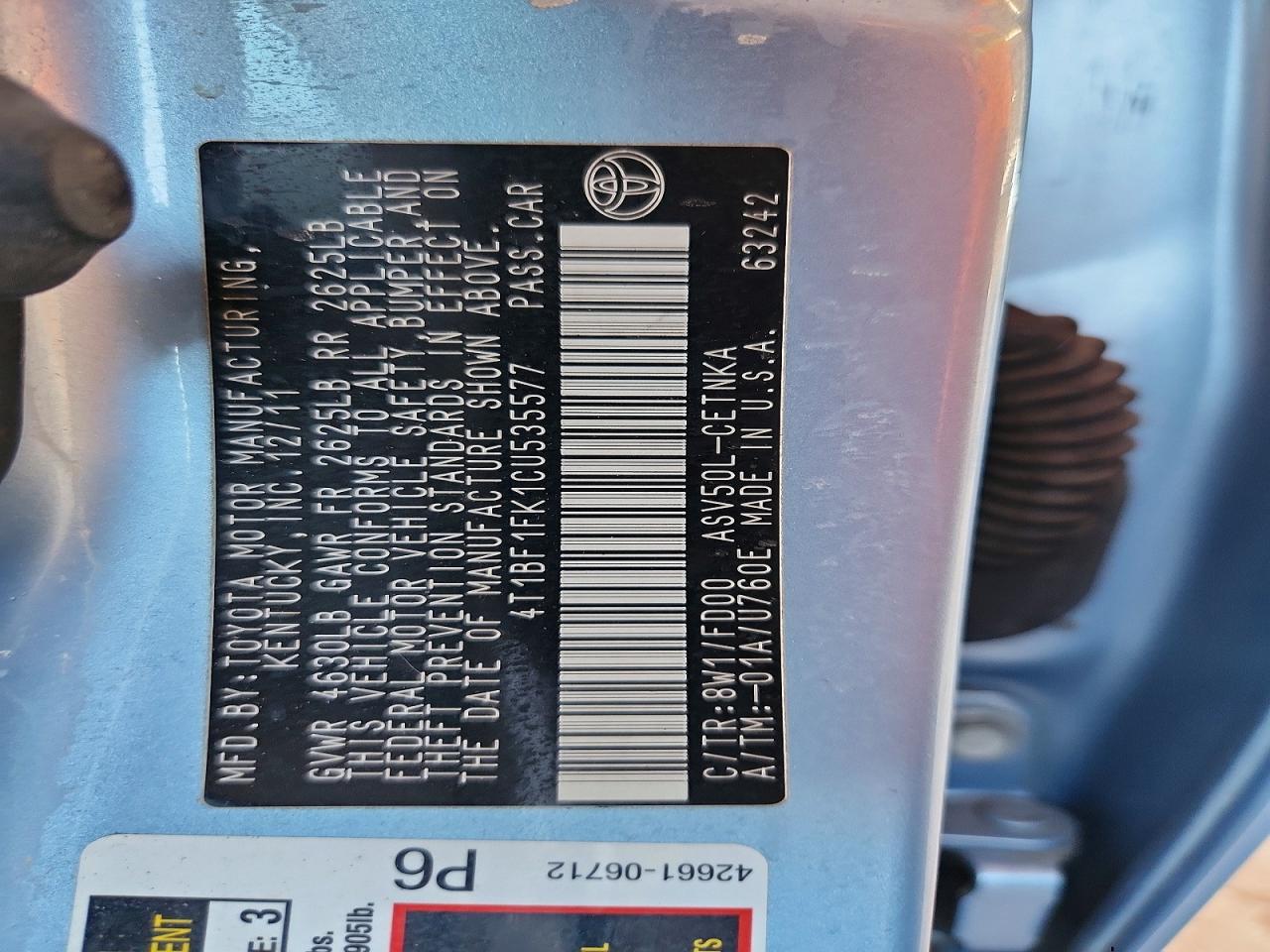 2012 Toyota Camry Le Blue vin: 4T1BF1FK1CU535577