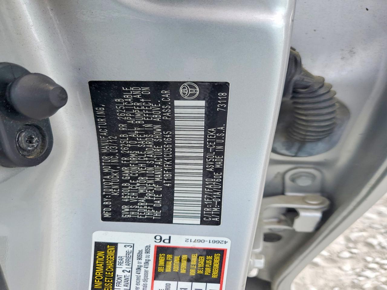 2012 Toyota Camry L Silver vin: 4T1BF1FK1CU561645