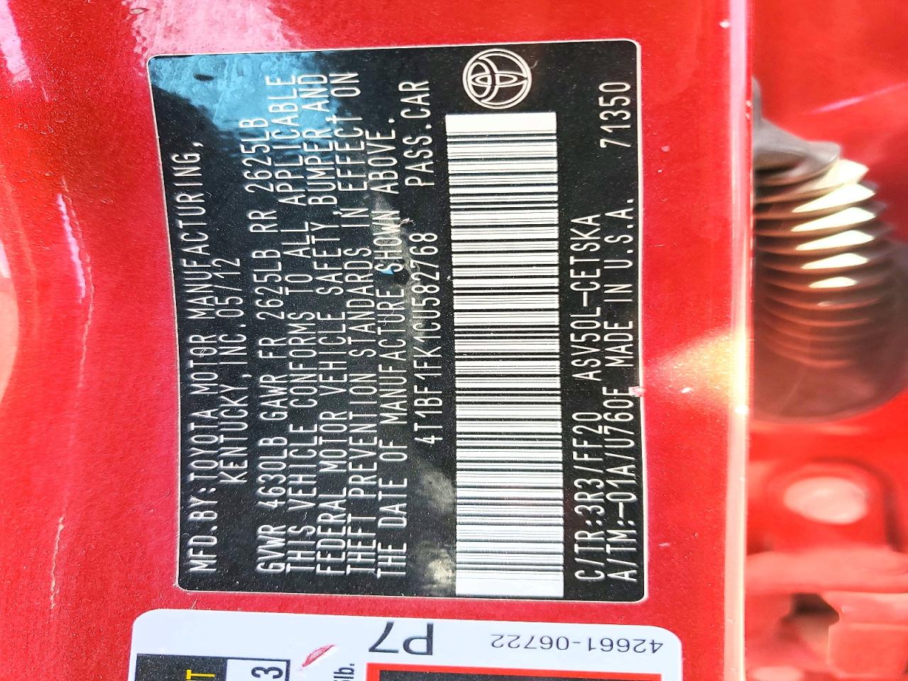 2012 Toyota Camry Se Красный vin: 4T1BF1FK1CU582768