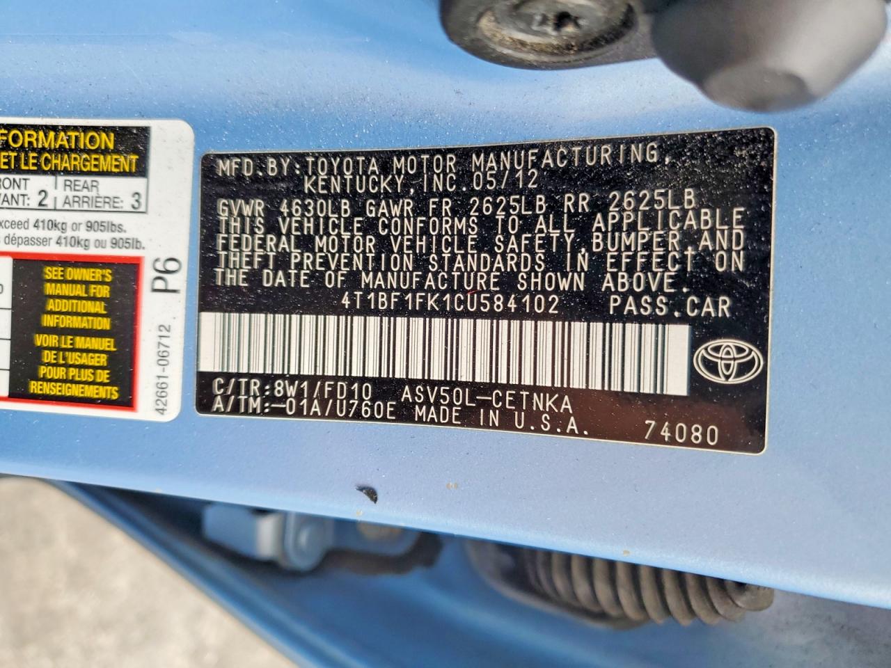 2012 Toyota Camry Le Blue vin: 4T1BF1FK1CU584102