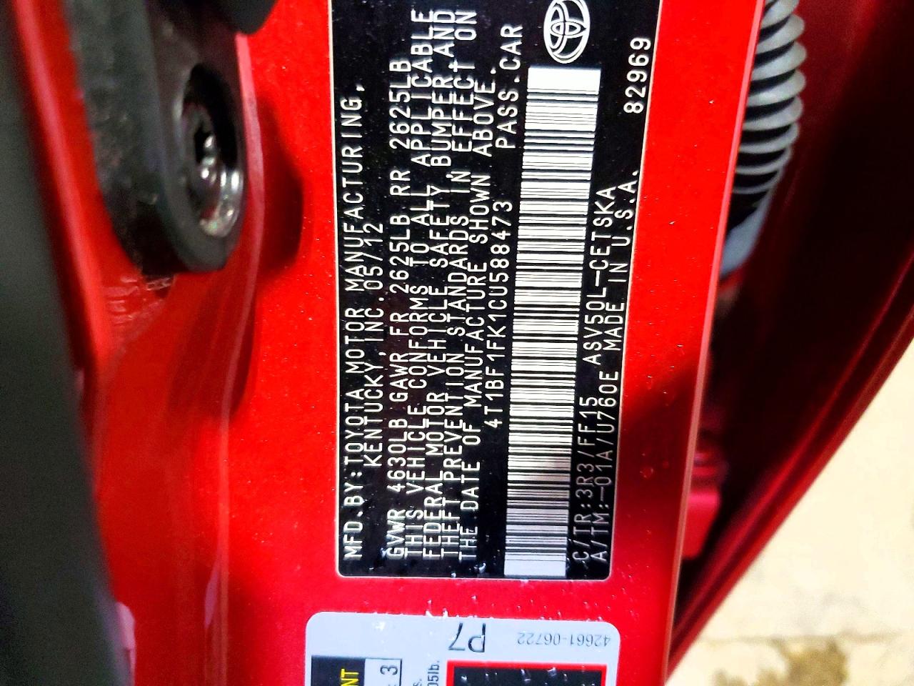 2012 Toyota Camry Se Red vin: 4T1BF1FK1CU588473