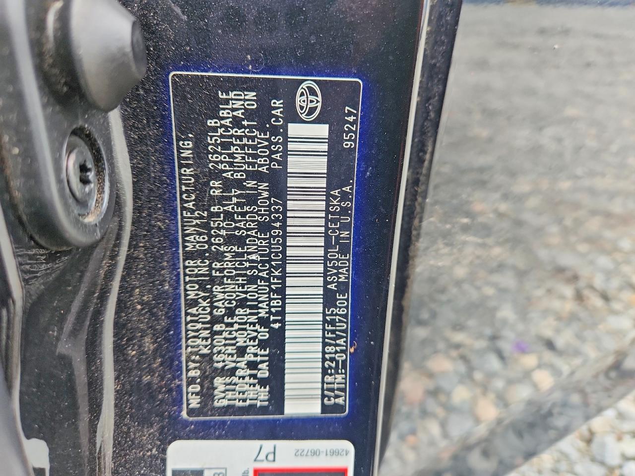 2012 Toyota Camry Se Black vin: 4T1BF1FK1CU594337