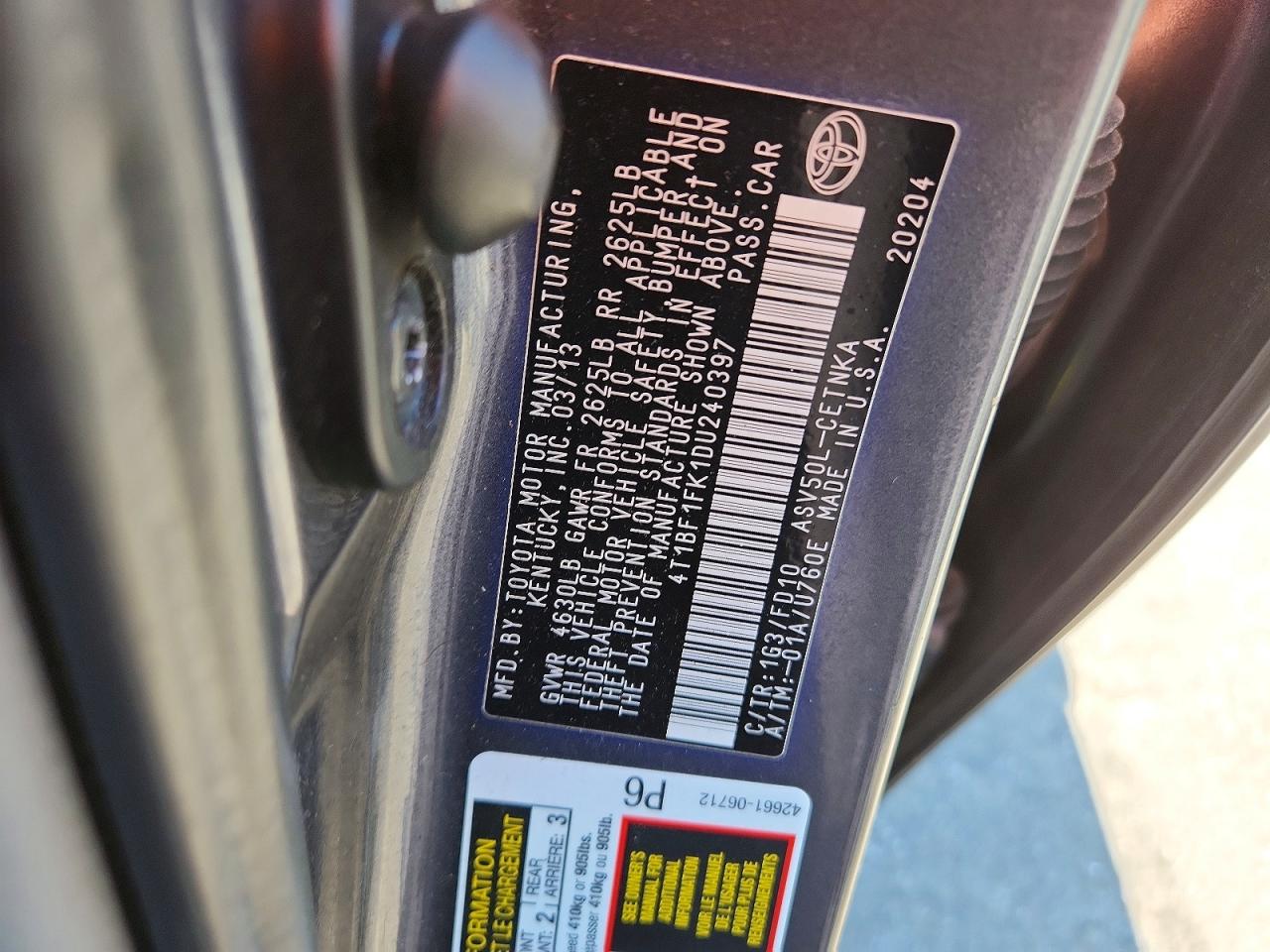 2013 Toyota Camry Le Gray vin: 4T1BF1FK1DU240397