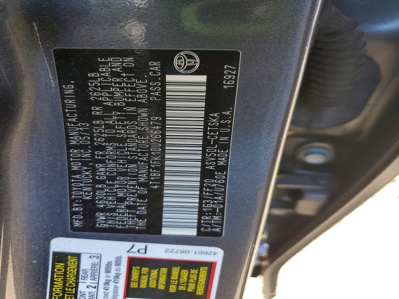 2013 Toyota Camry Se Gray vin: 4T1BF1FK1DU266479