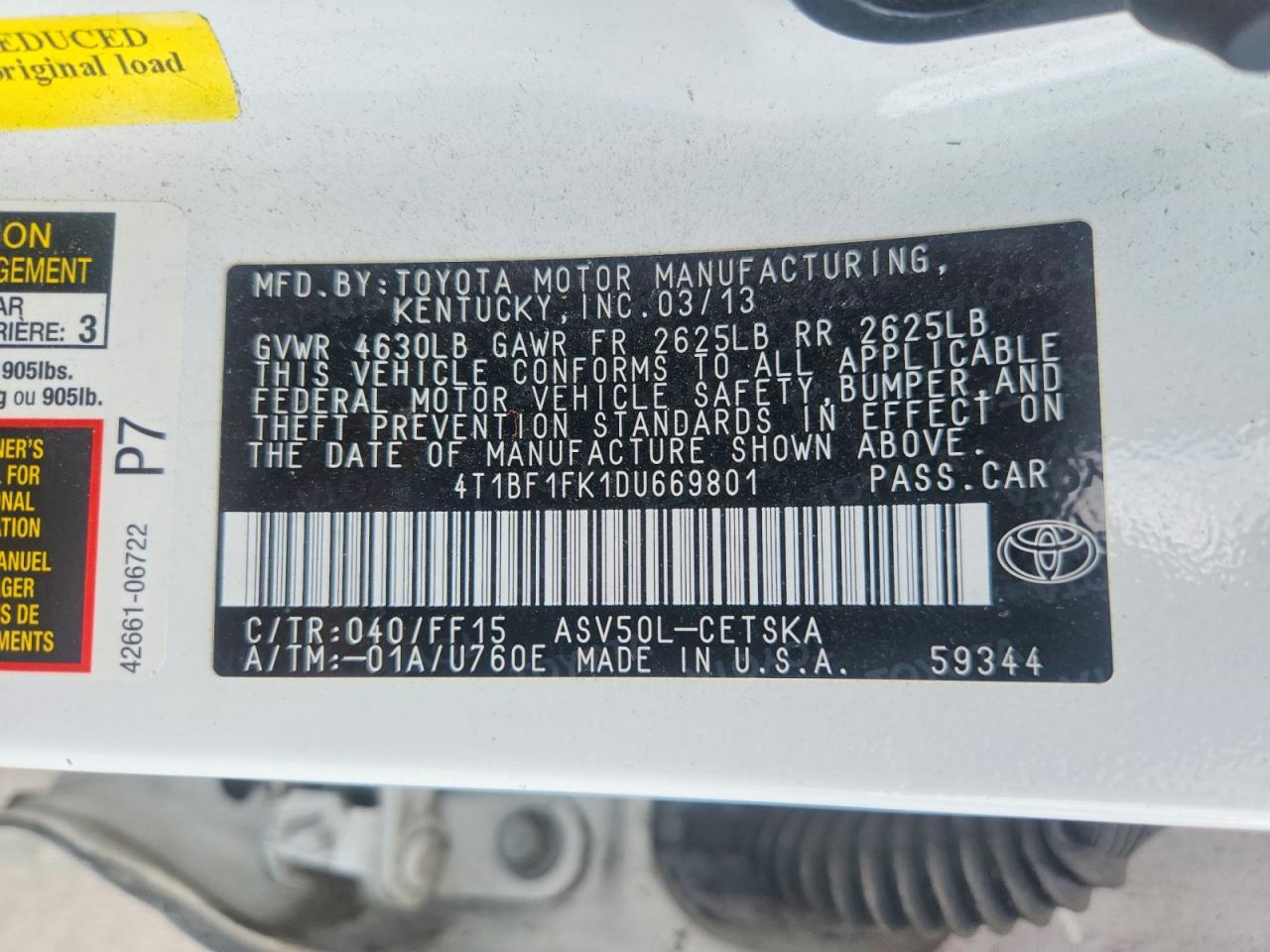 2013 Toyota Camry Se Белый vin: 4T1BF1FK1DU669801