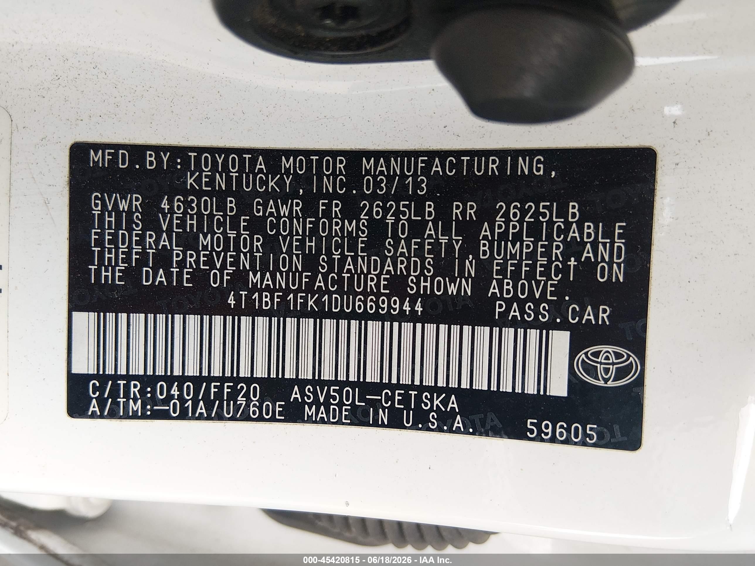 2013 Toyota Camry Se White vin: 4T1BF1FK1DU669944