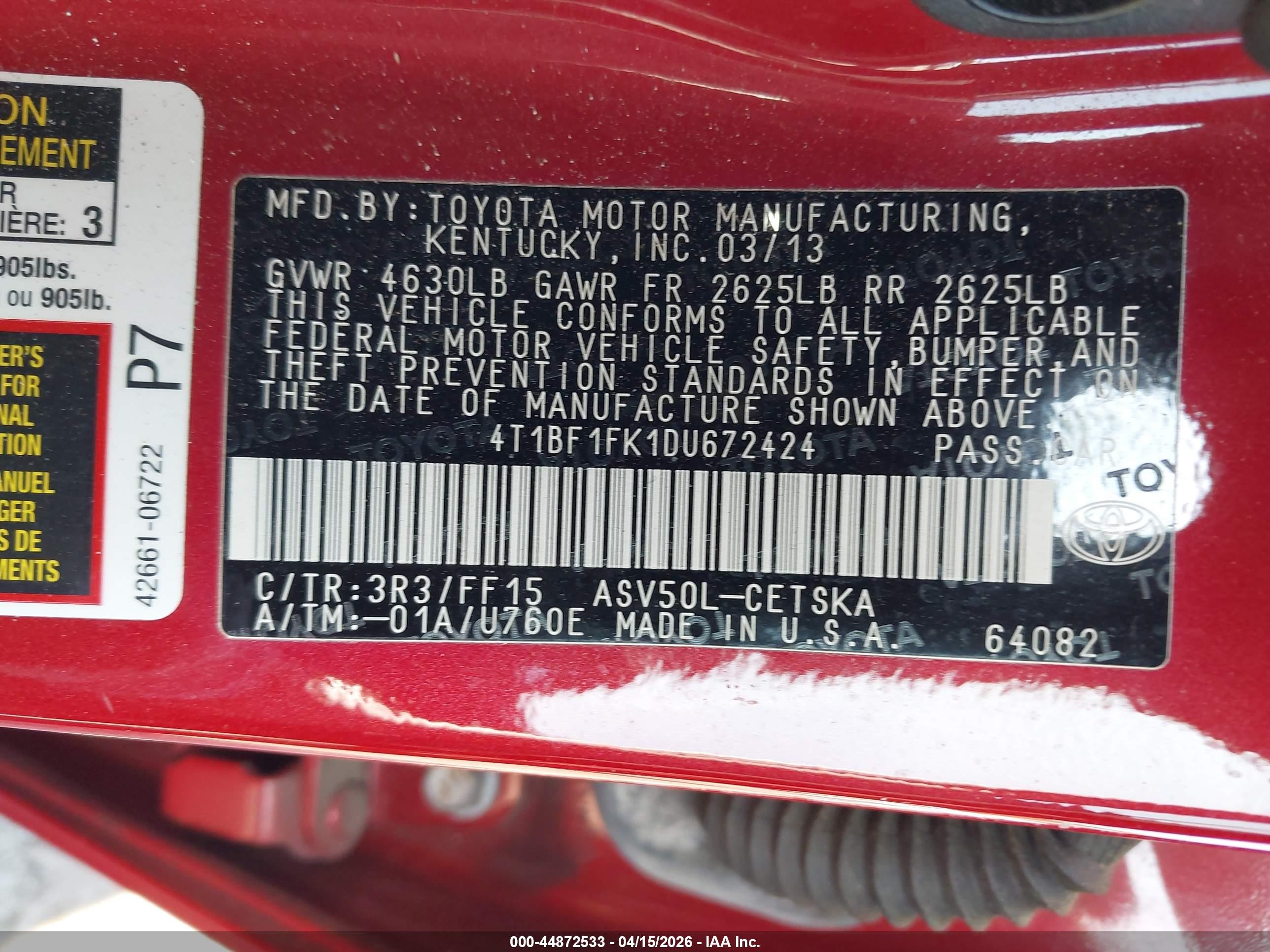 2013 Toyota Camry Se Red vin: 4T1BF1FK1DU672424
