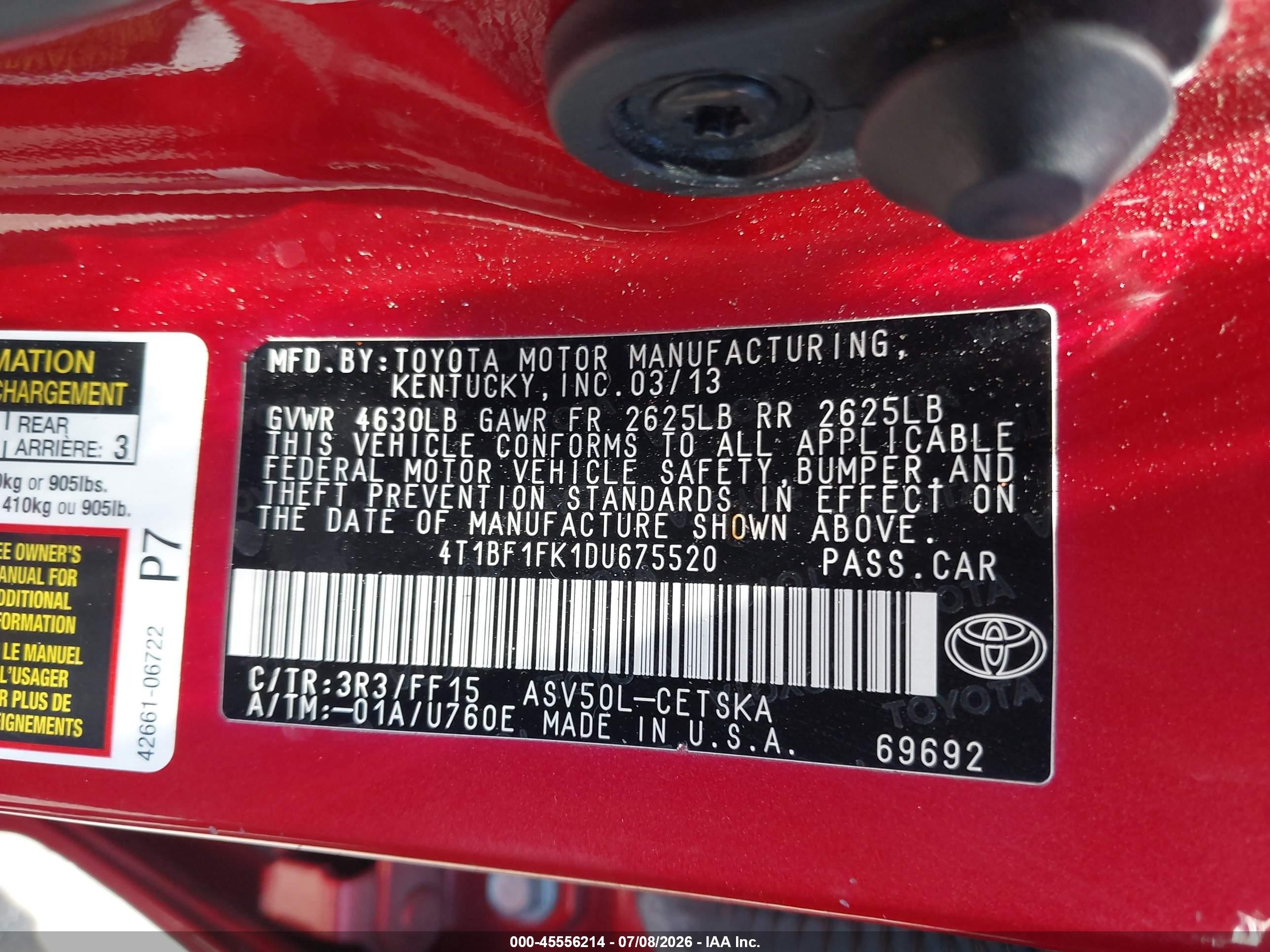 2013 Toyota Camry Se Красный vin: 4T1BF1FK1DU675520