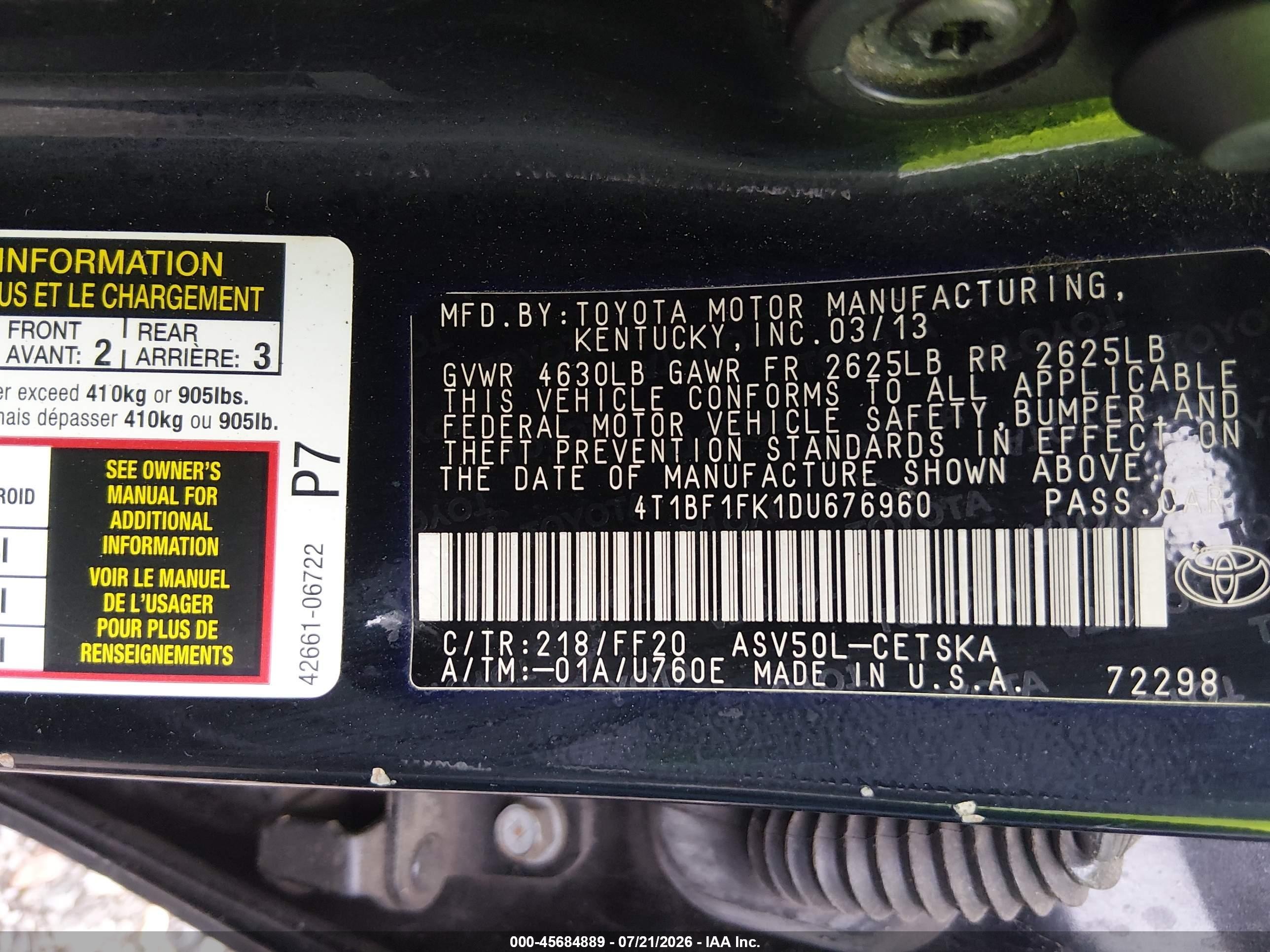 2013 Toyota Camry Se Black vin: 4T1BF1FK1DU676960