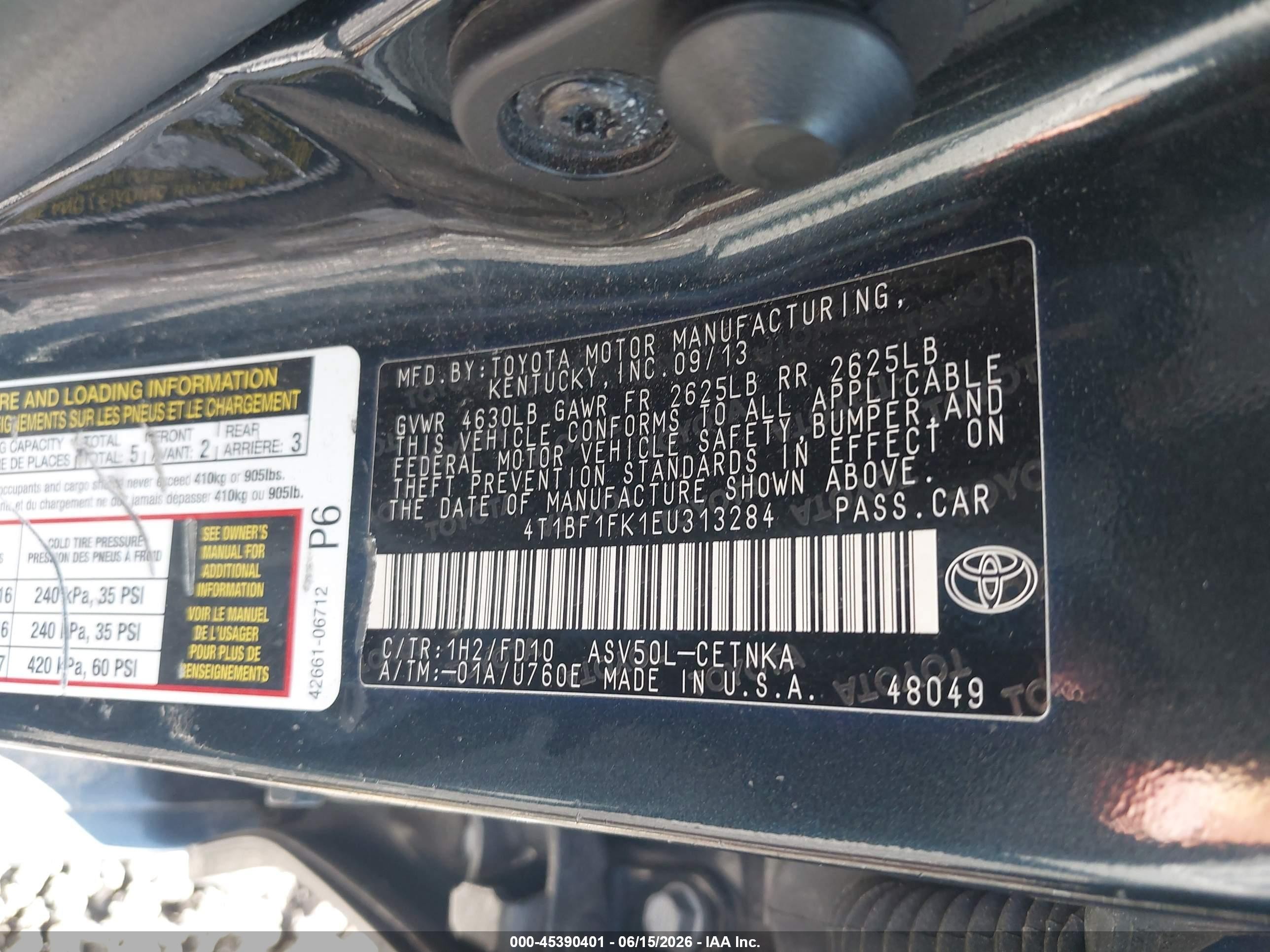 2014 Toyota Camry Le Black vin: 4T1BF1FK1EU313284