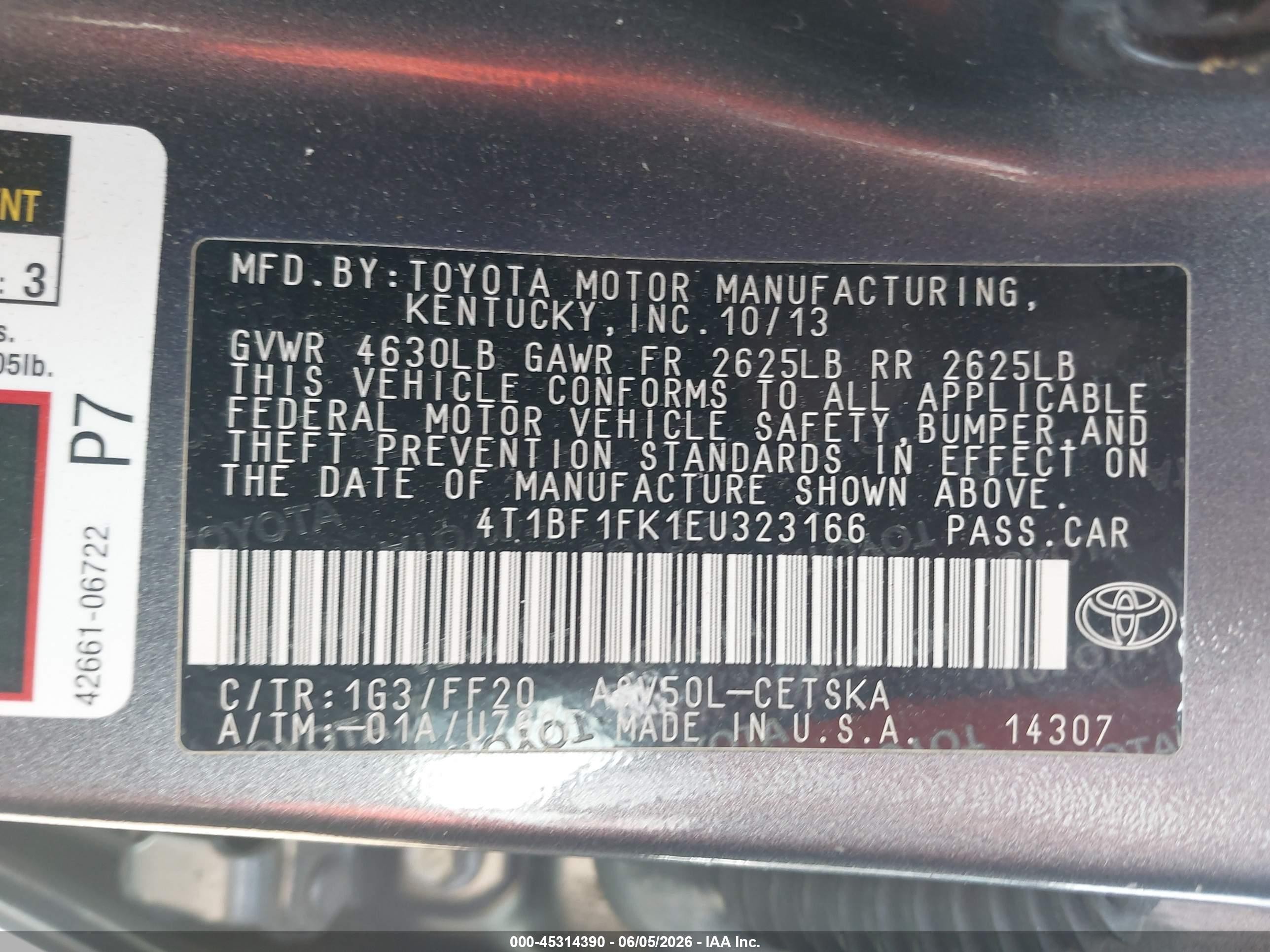 2014 Toyota Camry Se Gray vin: 4T1BF1FK1EU323166