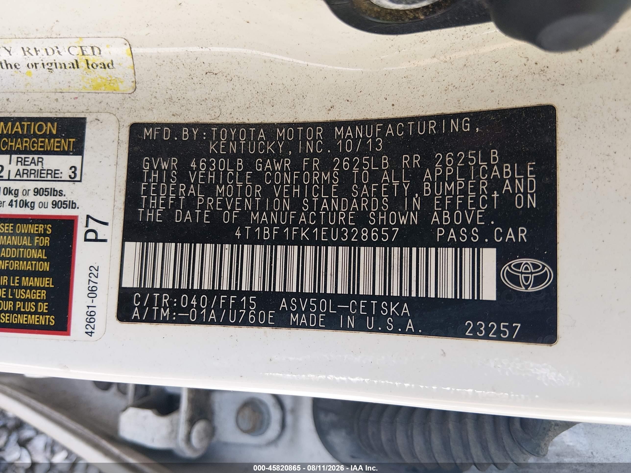 2014 Toyota Camry Se White vin: 4T1BF1FK1EU328657