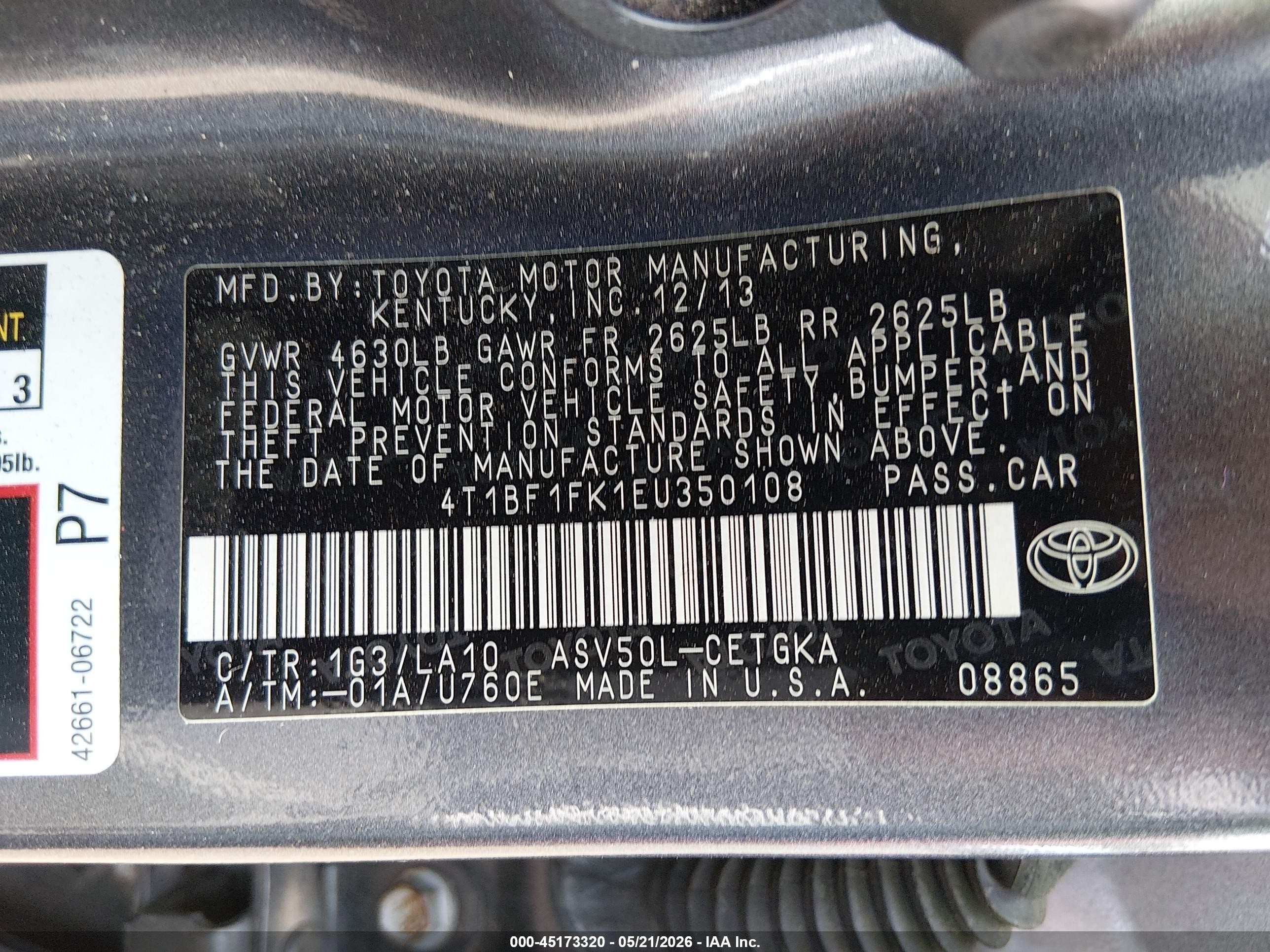 2014 Toyota Camry Xle Gray vin: 4T1BF1FK1EU350108