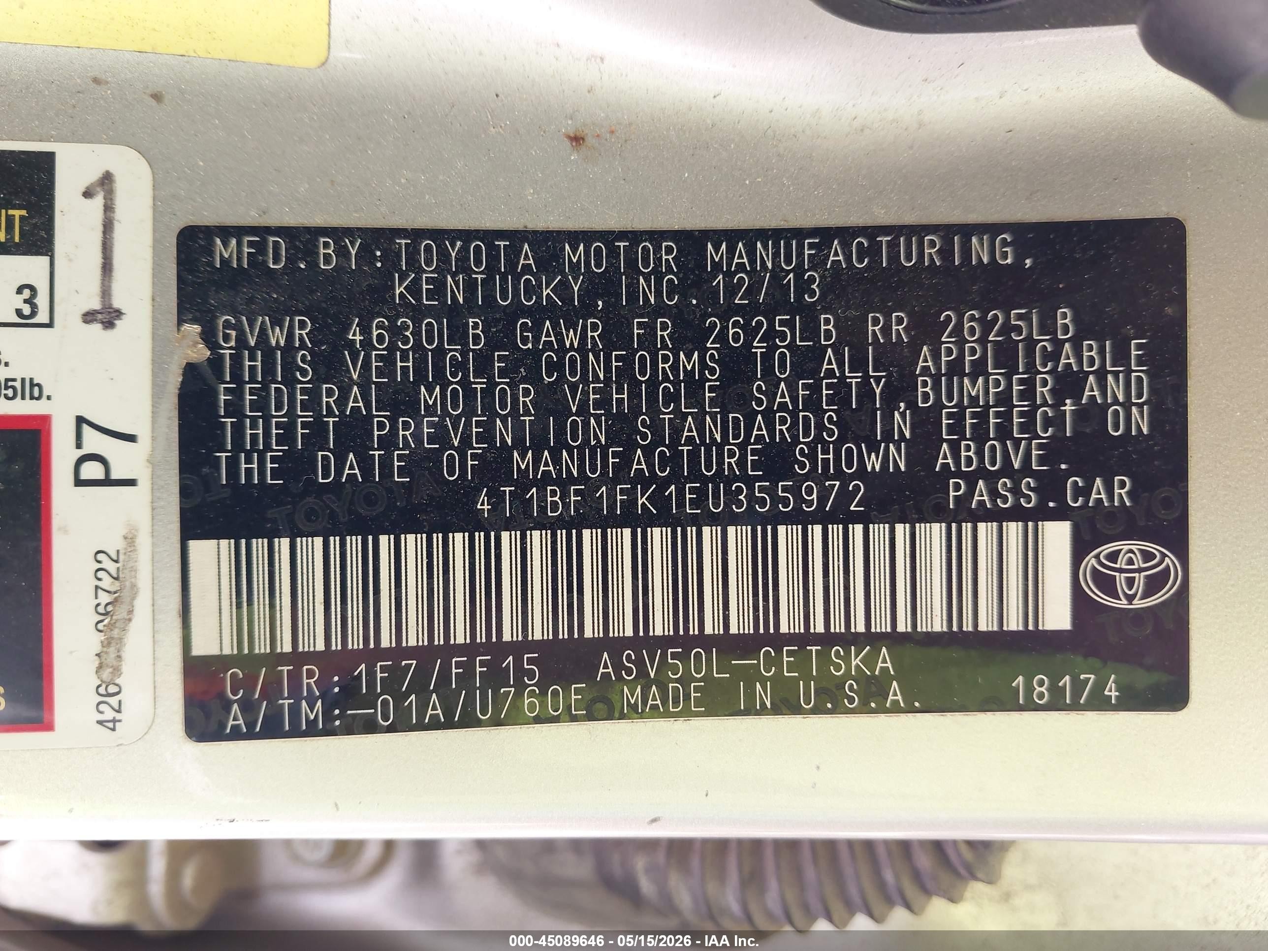 2014 Toyota Camry Se Серебряный vin: 4T1BF1FK1EU355972