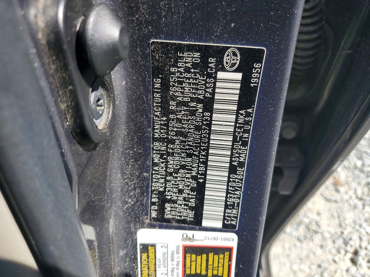 2014 Toyota Camry Gray vin: 4T1BF1FK1EU357138