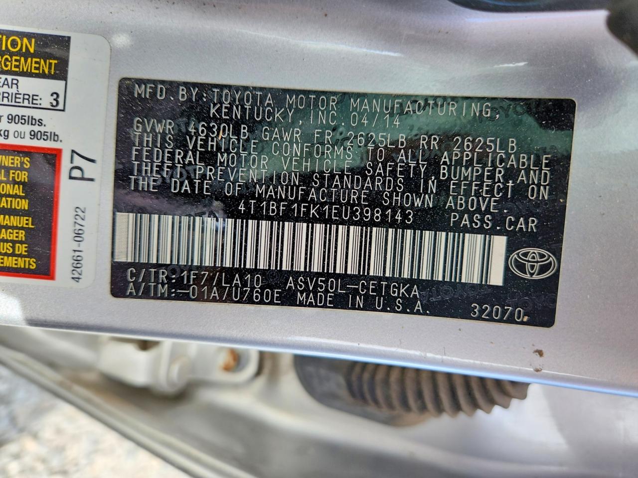 2014 Toyota Camry Xle Silver vin: 4T1BF1FK1EU398143