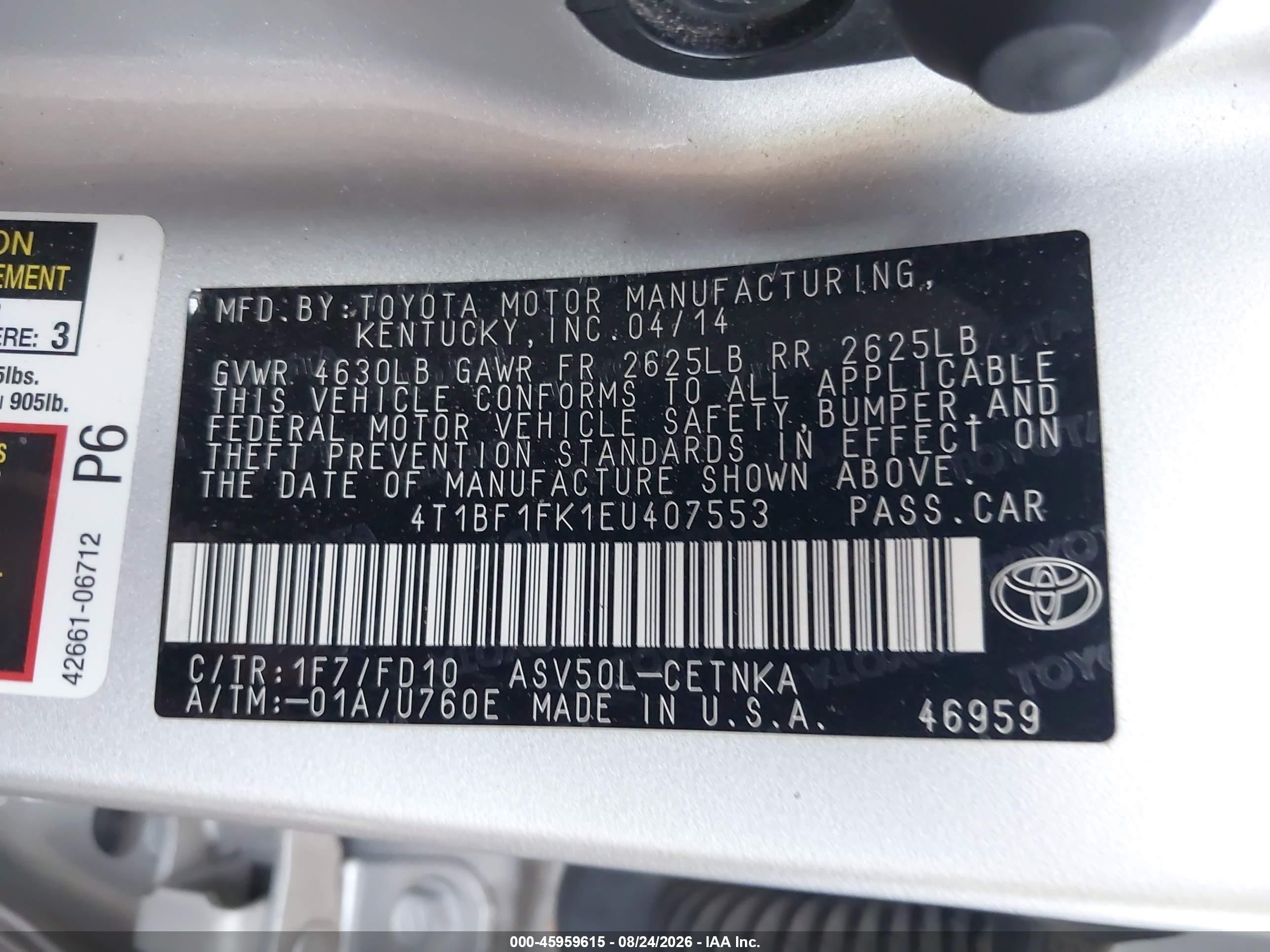 2014 Toyota Camry Le Серебряный vin: 4T1BF1FK1EU407553
