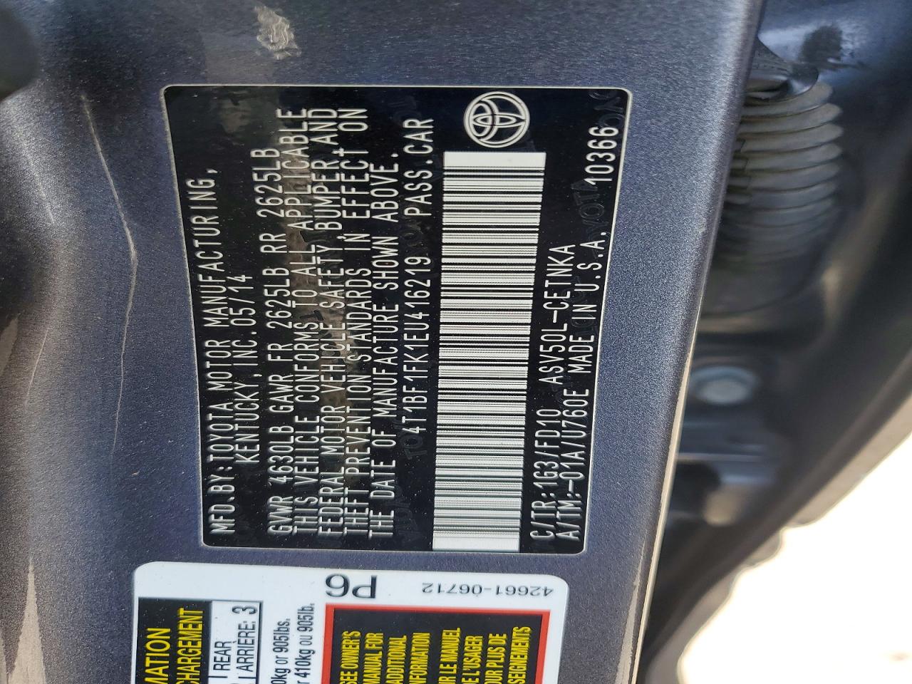 2014 Toyota Camry Le Silver vin: 4T1BF1FK1EU416219