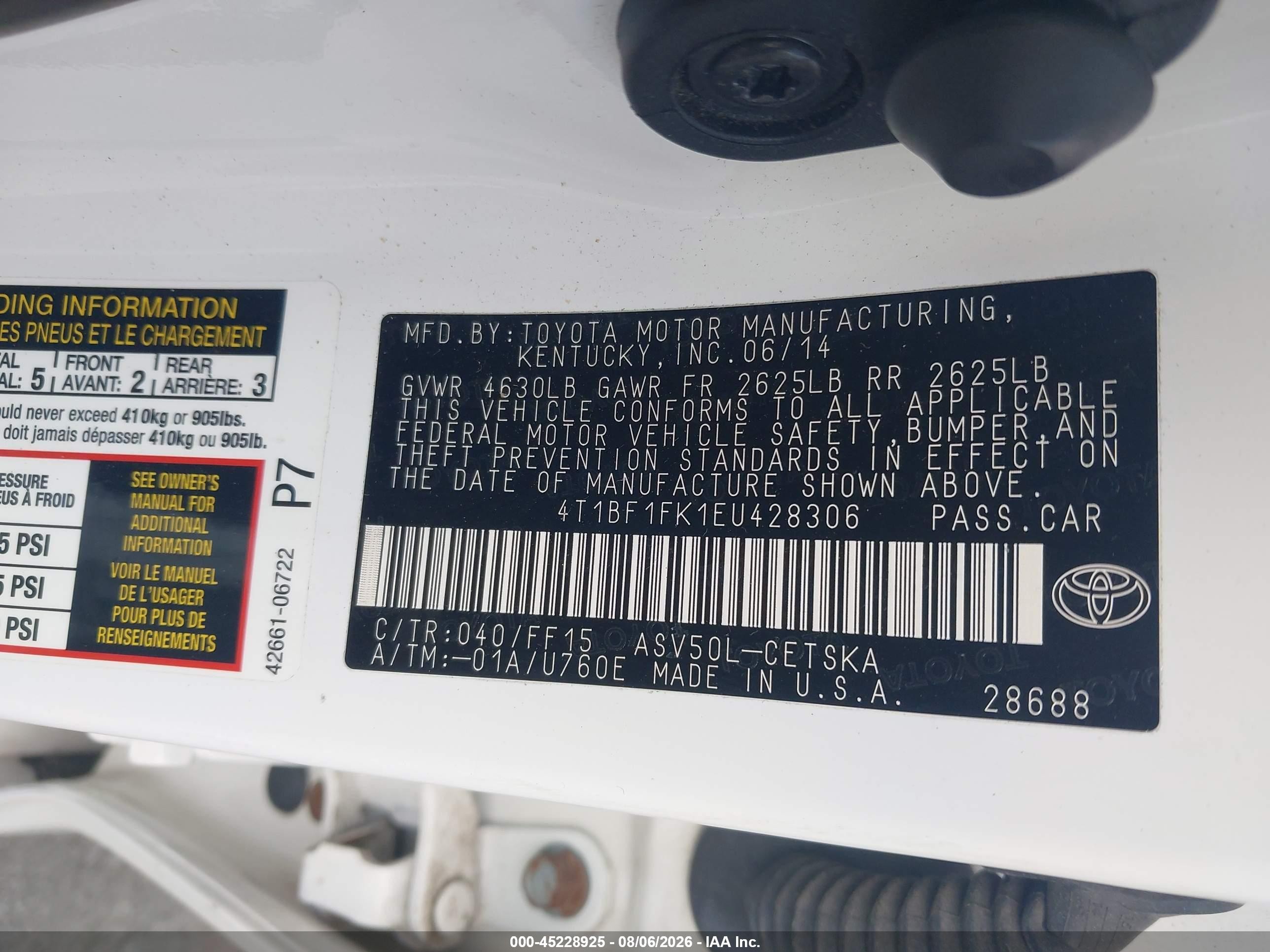 2014 Toyota Camry Se White vin: 4T1BF1FK1EU428306