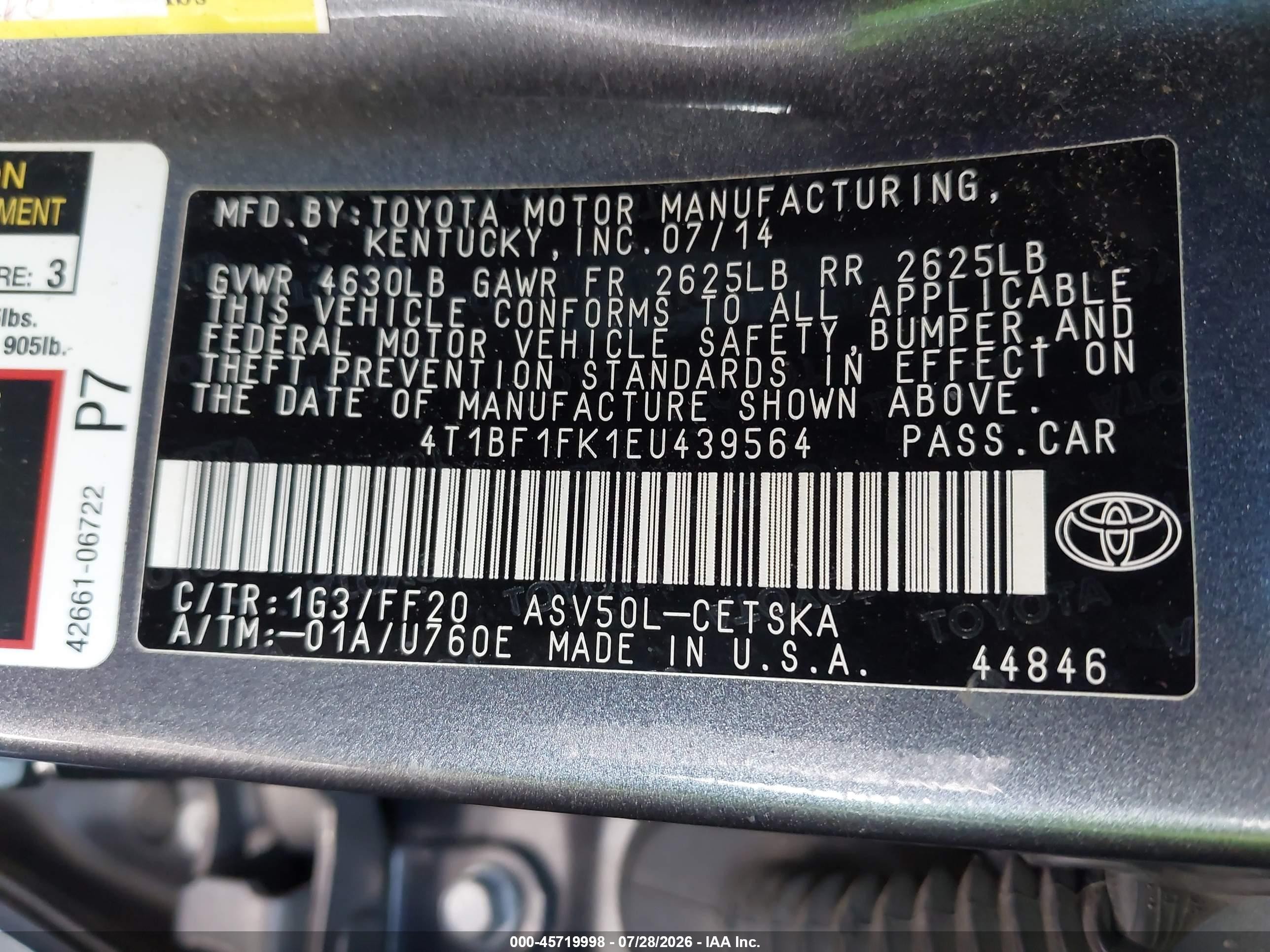 2014 Toyota Camry Se Gray vin: 4T1BF1FK1EU439564
